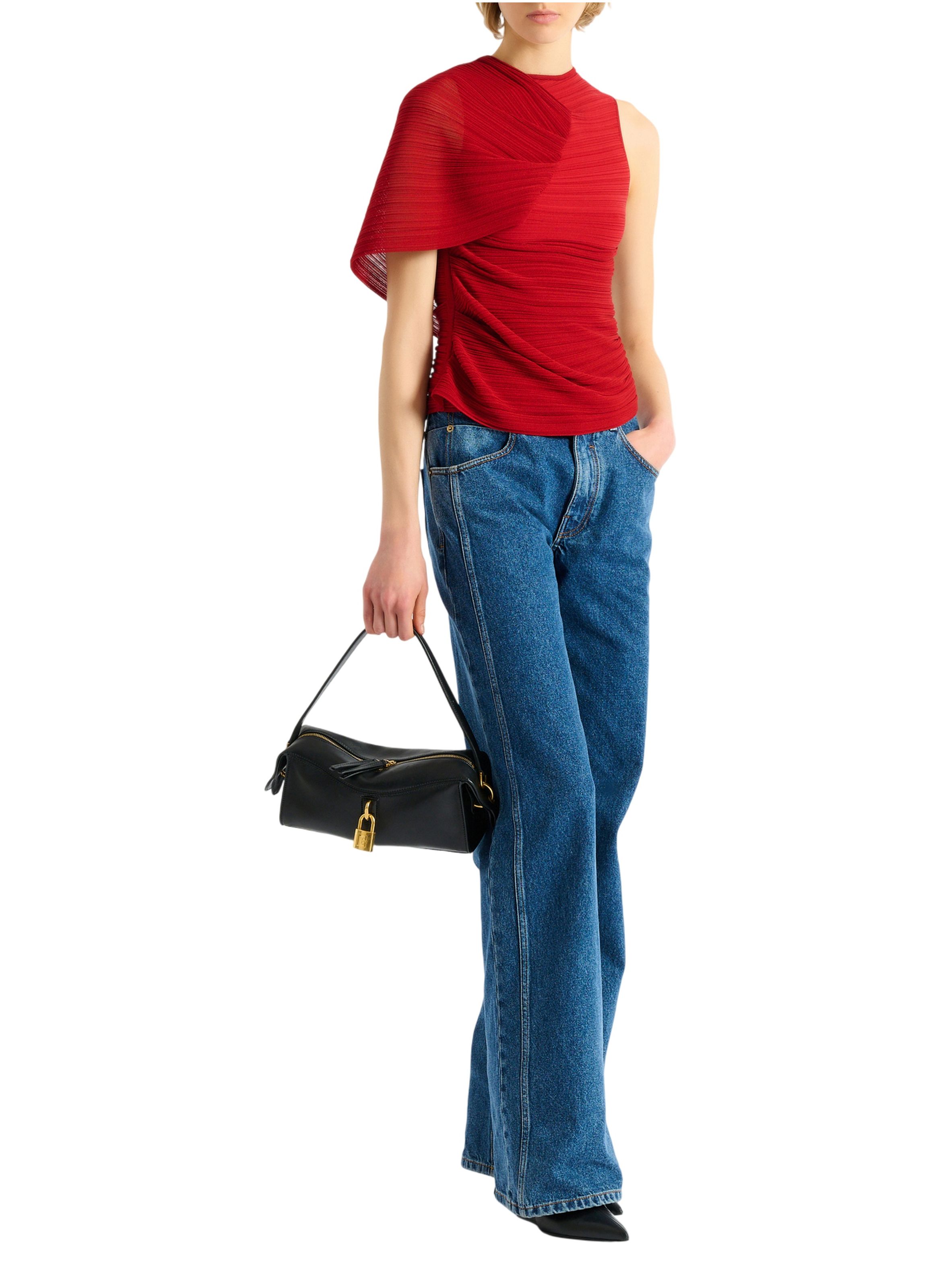 Top sans manches asymétrique en viscose BALMAIN Rouge