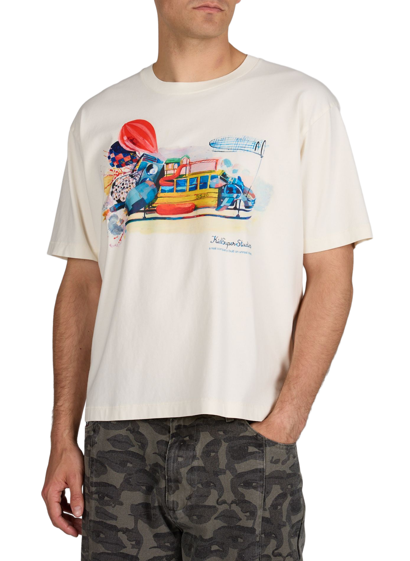 T-shirt imprimé à col rond en coton KIDSUPER Beige