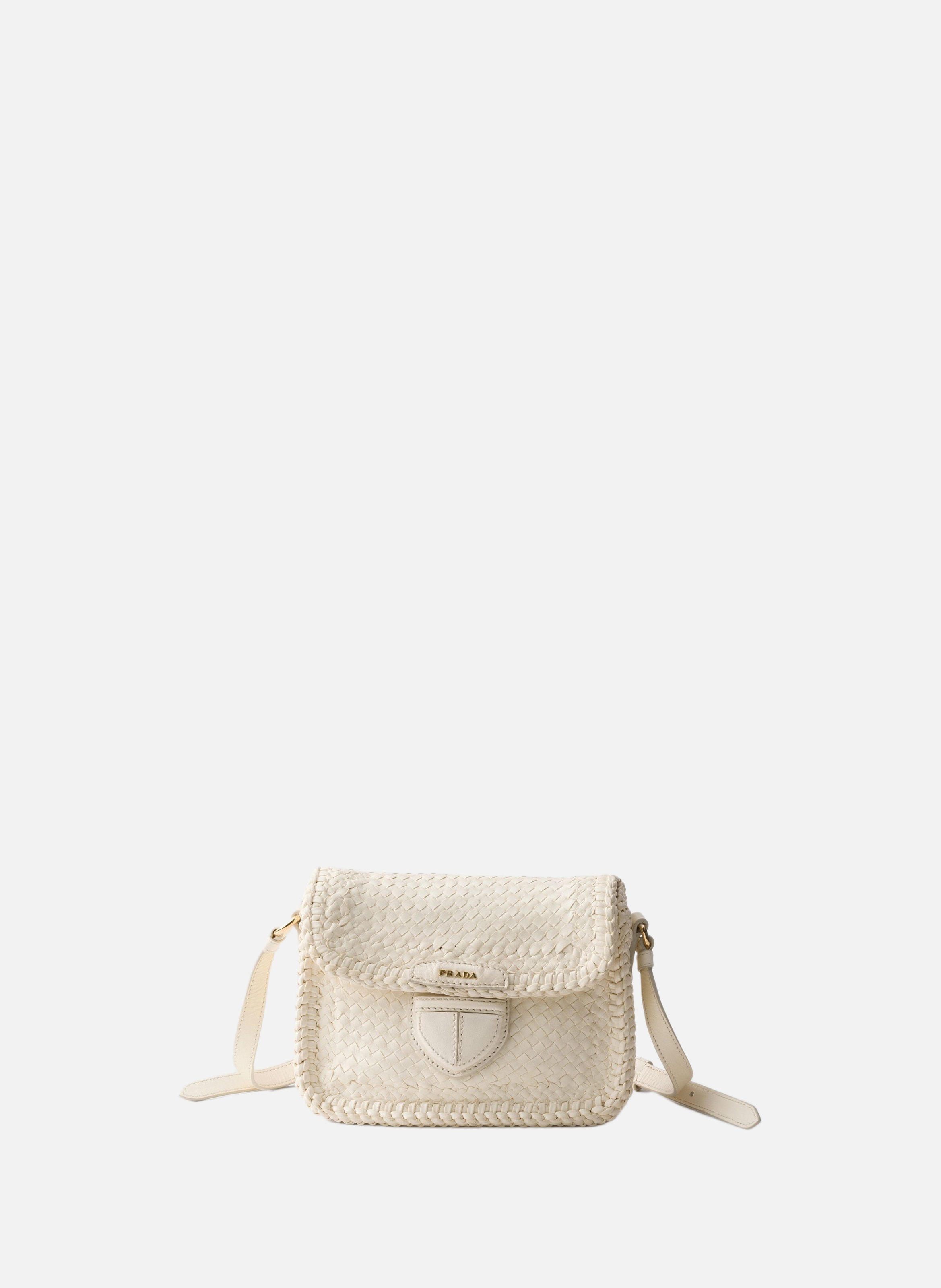 Mini sac à bandoulière en cuir tressé PRADA Blanc