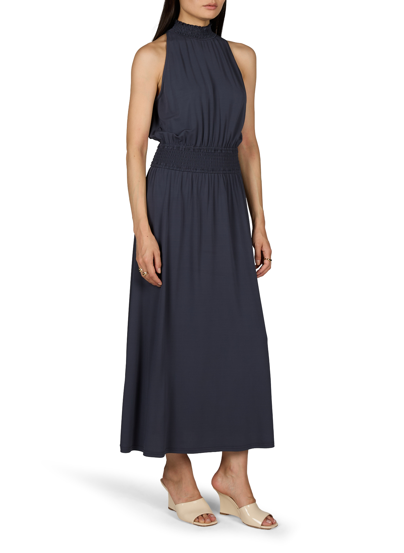 Flared dress with smocked waist SAMSOE SAMSOE Blue