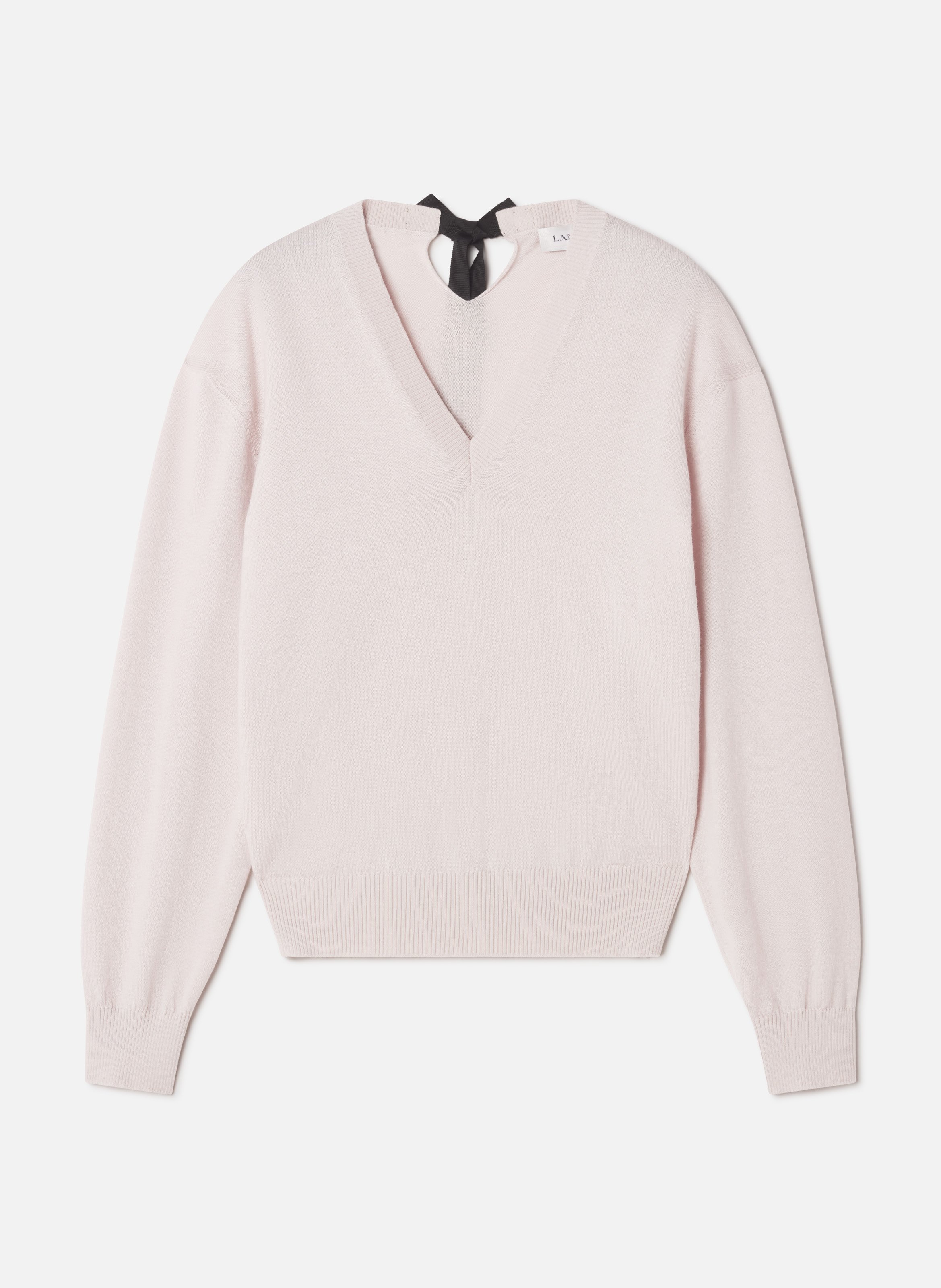 Pull col v détail gros grain en mérinos LANVIN Blanc