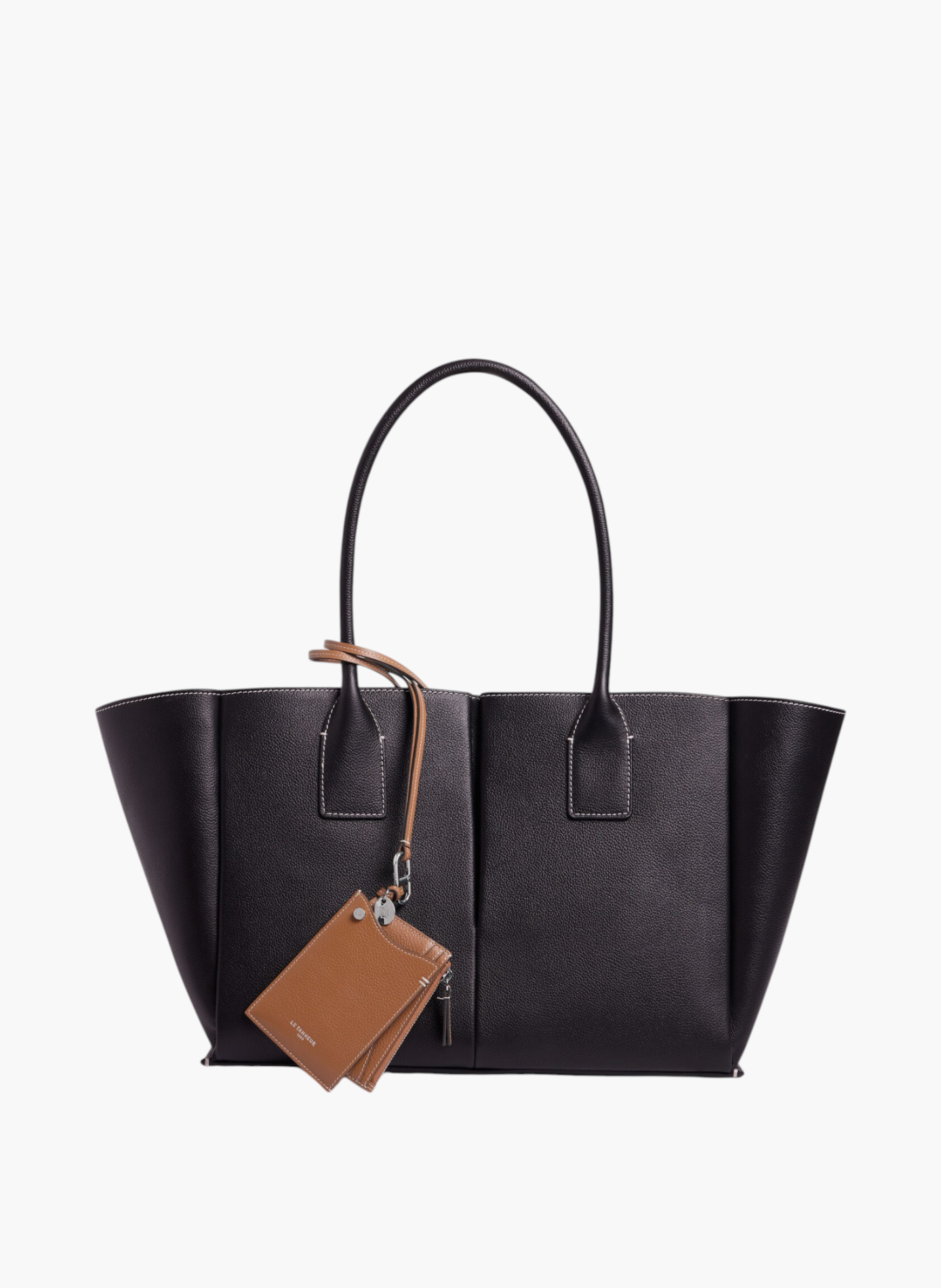 Porte-cartes ingénieux charms en cuir grainé LE TANNEUR Marron