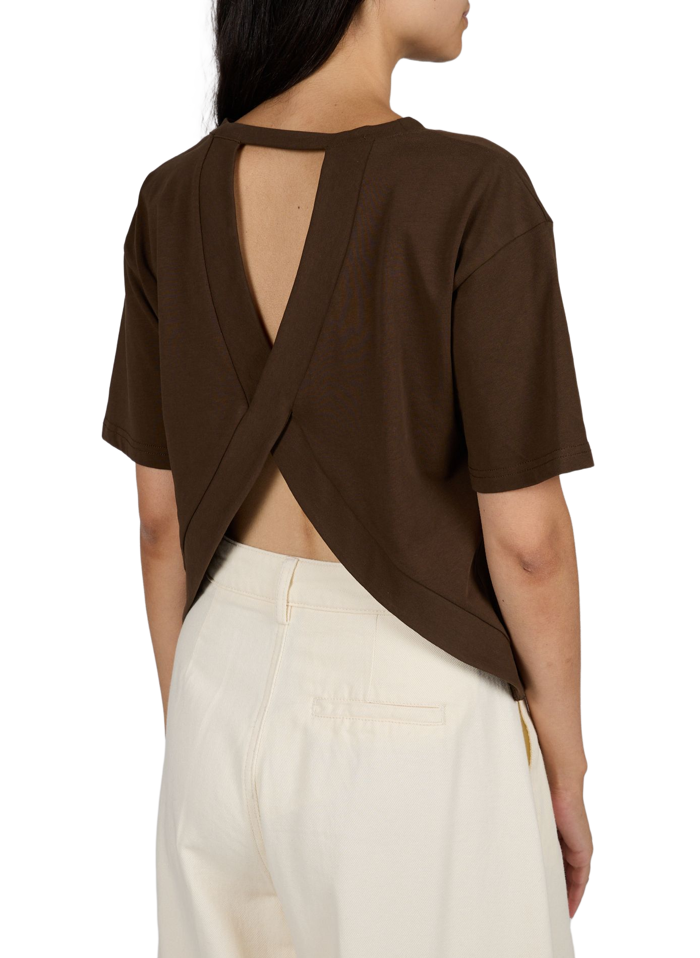 Gerader Baumwoll-Rundhals-Top SUNCOO Khaki