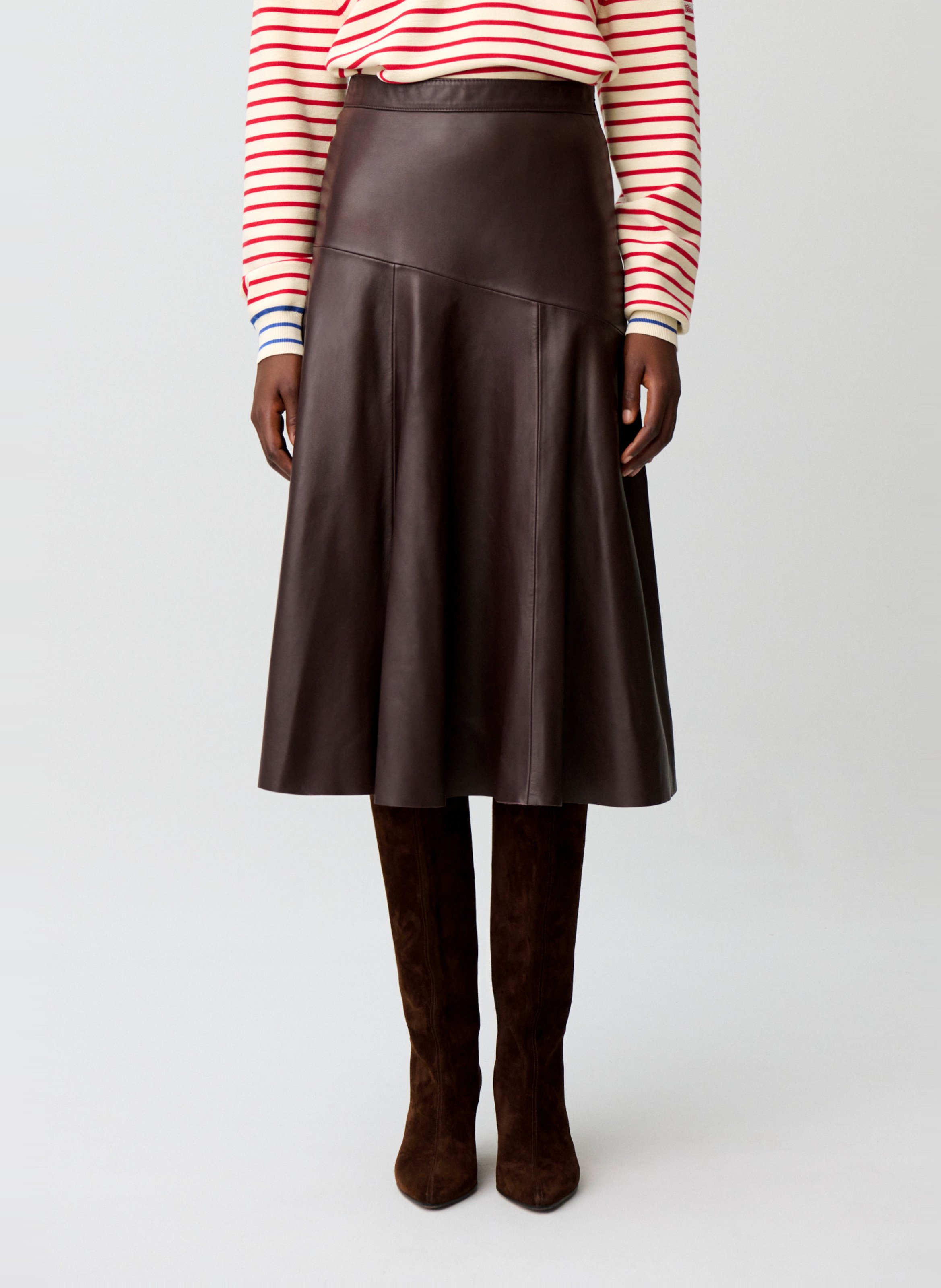 Jupe midi évasée en cuir CLAUDIE PIERLOT Rouge