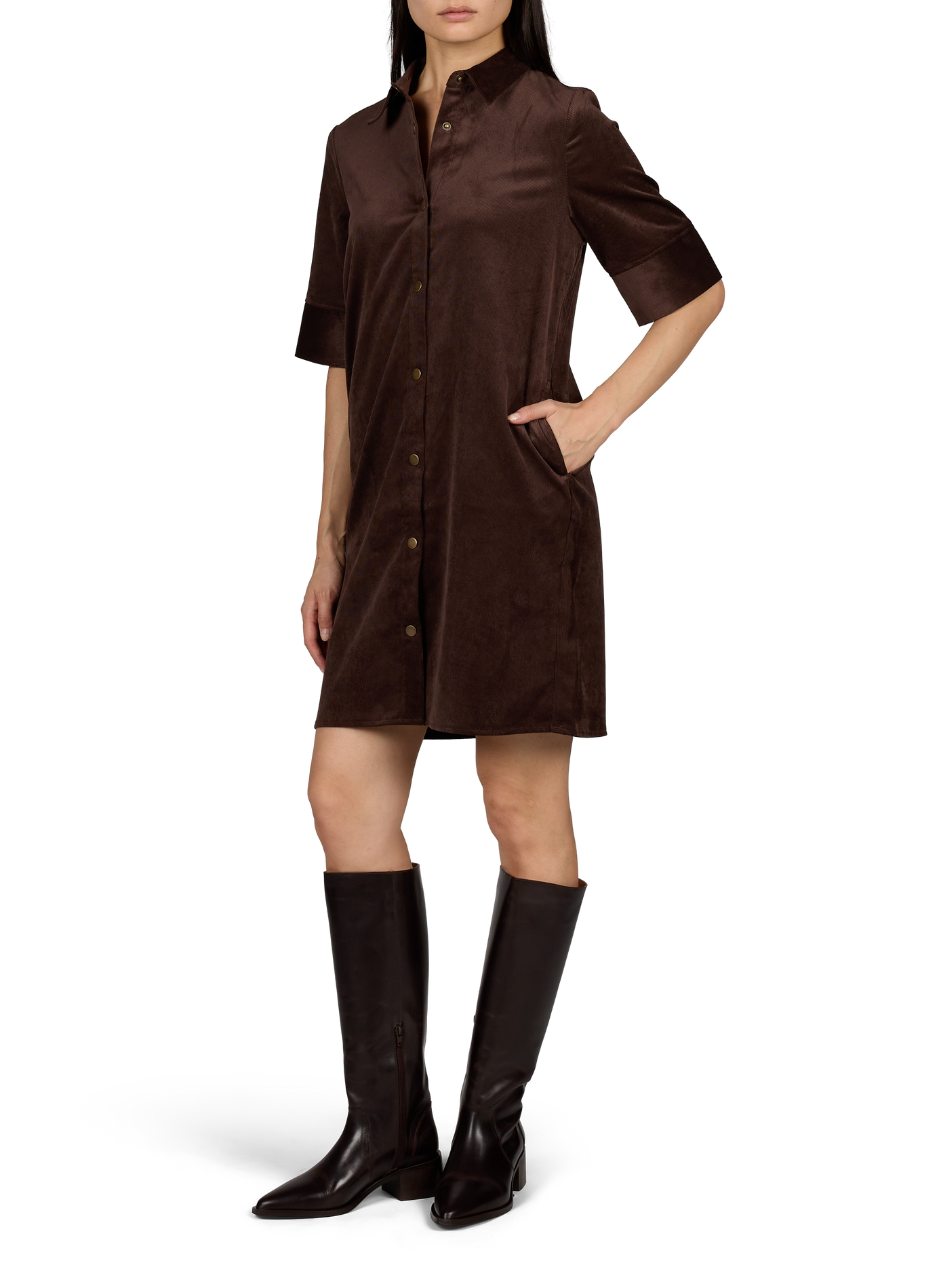 Buttoned Corduroy Dress VILA Brown