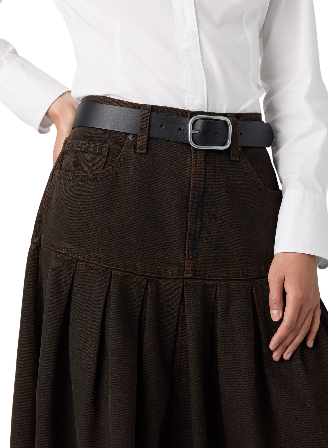 Flared midi denim cotton skirt. LEVI'S Brown