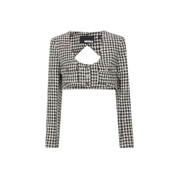 Veste pied de poule et sequins en laine vierge mélangée