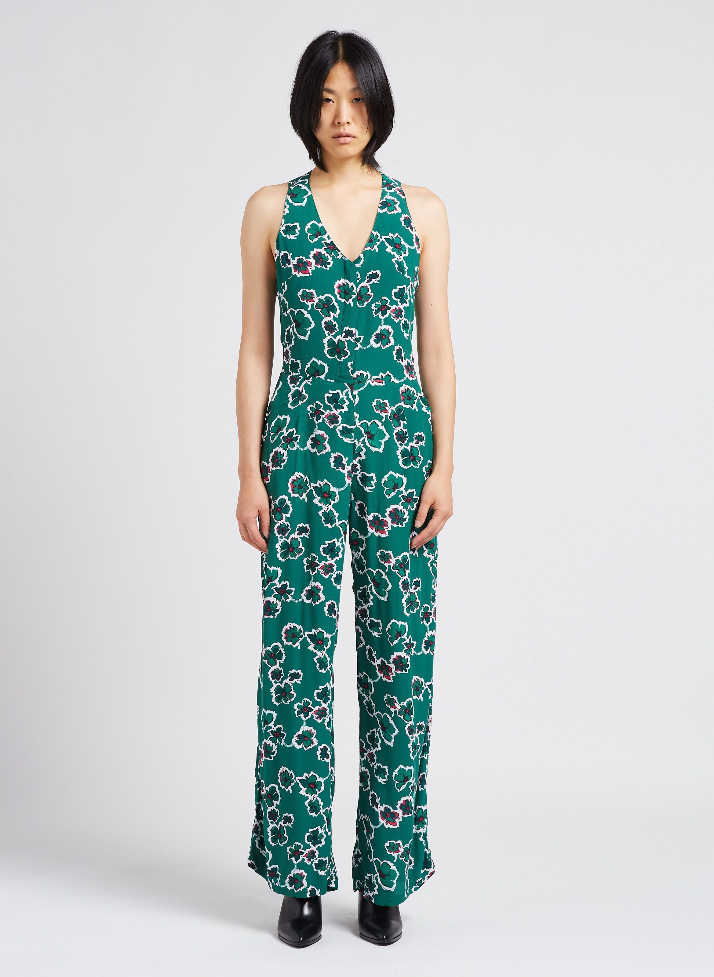 Combinaison fluide col v imprimé à fleurs