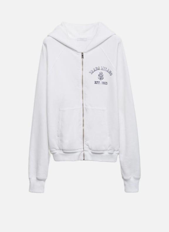 Sweat-shirt à capuche en coton molletonné Blanc by PRADA PRADA Sweat-shirt à capuche en coton molletonné Blanc