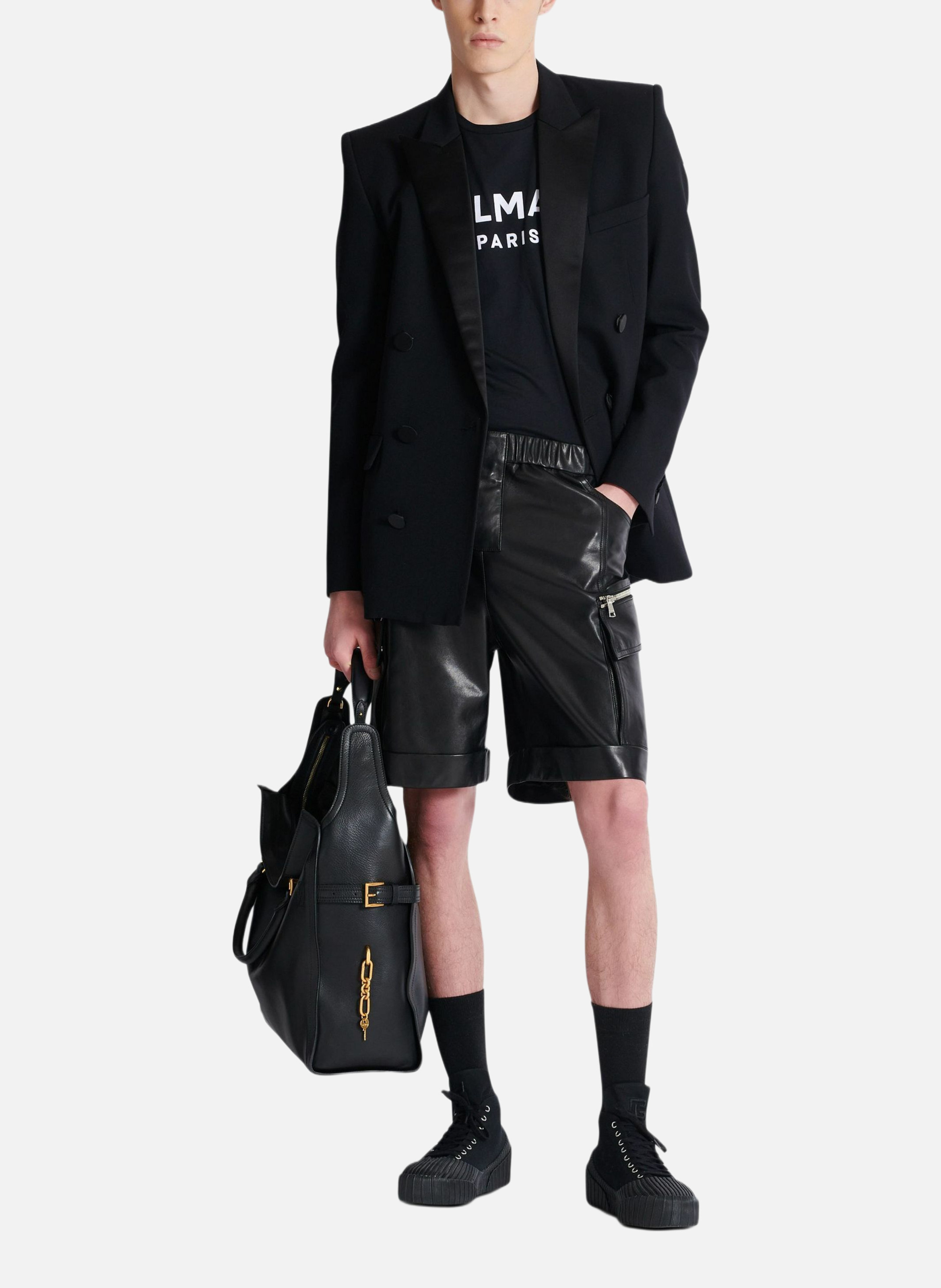 Bermuda cargo en cuir BALMAIN Noir