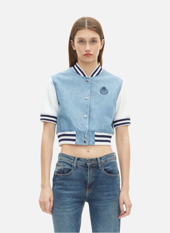 Blouson teddy manches courtes en denim Bleu by THE KOOPLES THE KOOPLES Blouson teddy manches courtes en denim Bleu