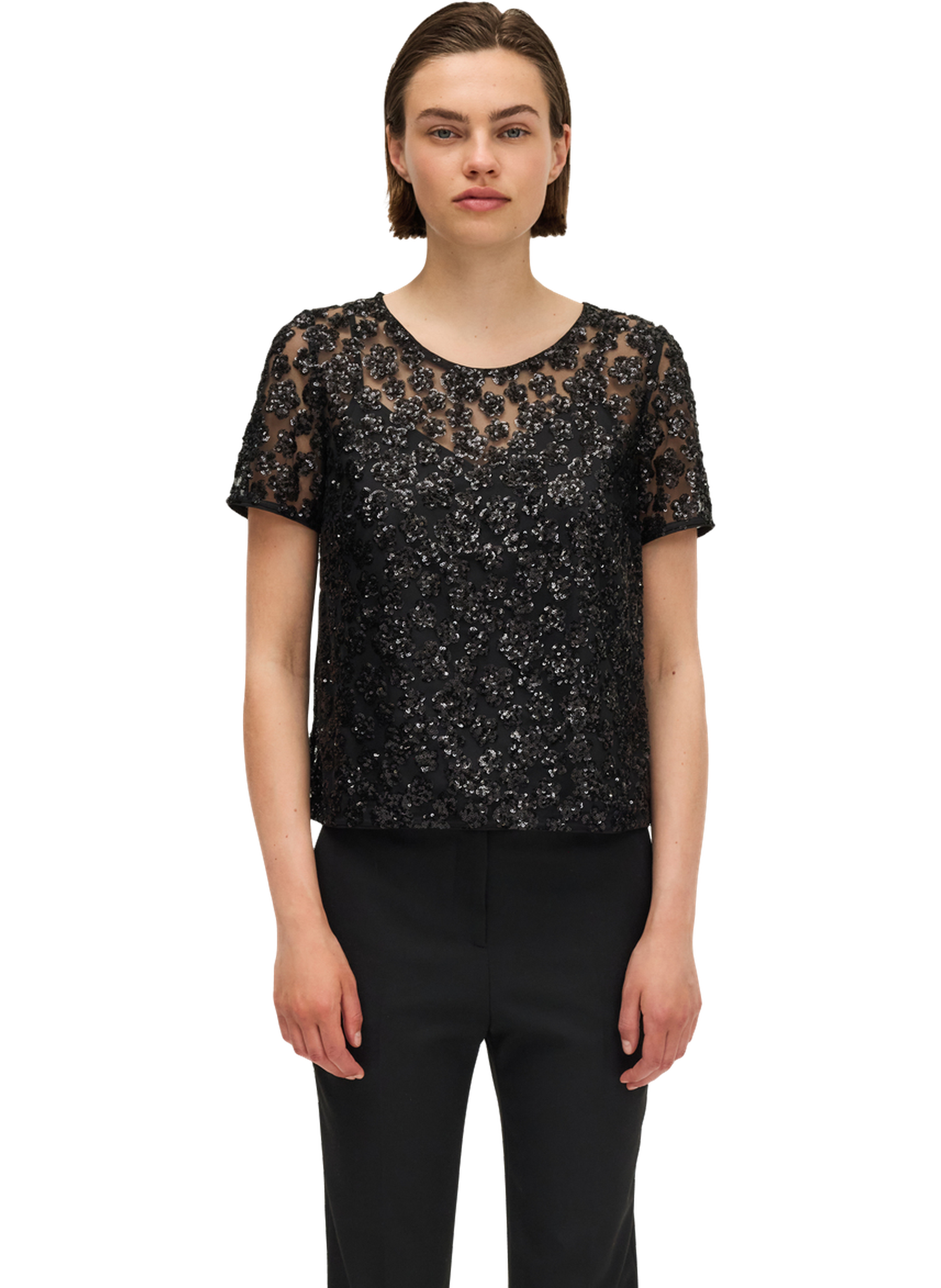 PABLO Top à fleurs en sequins - alvy Noir