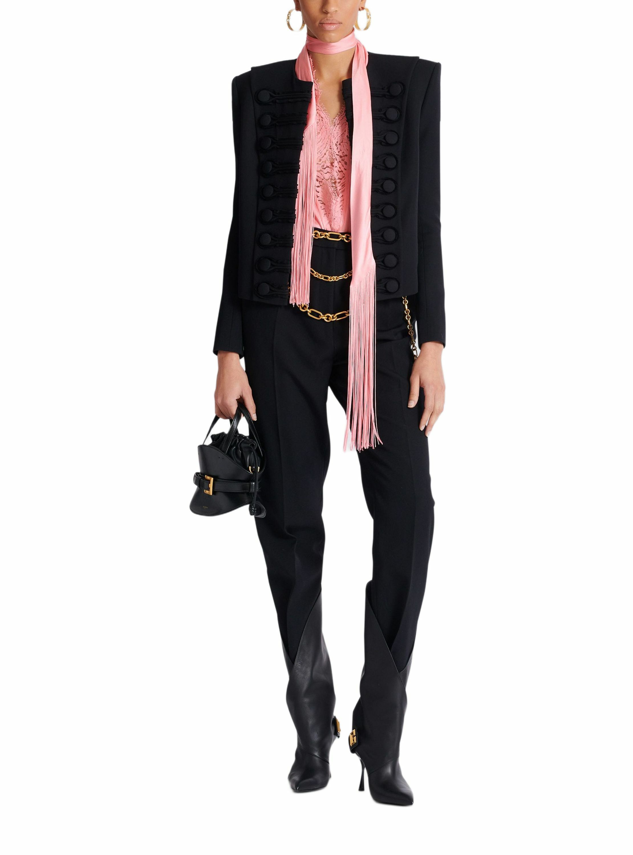 Top dos-nu en satin à franges BALMAIN Rose