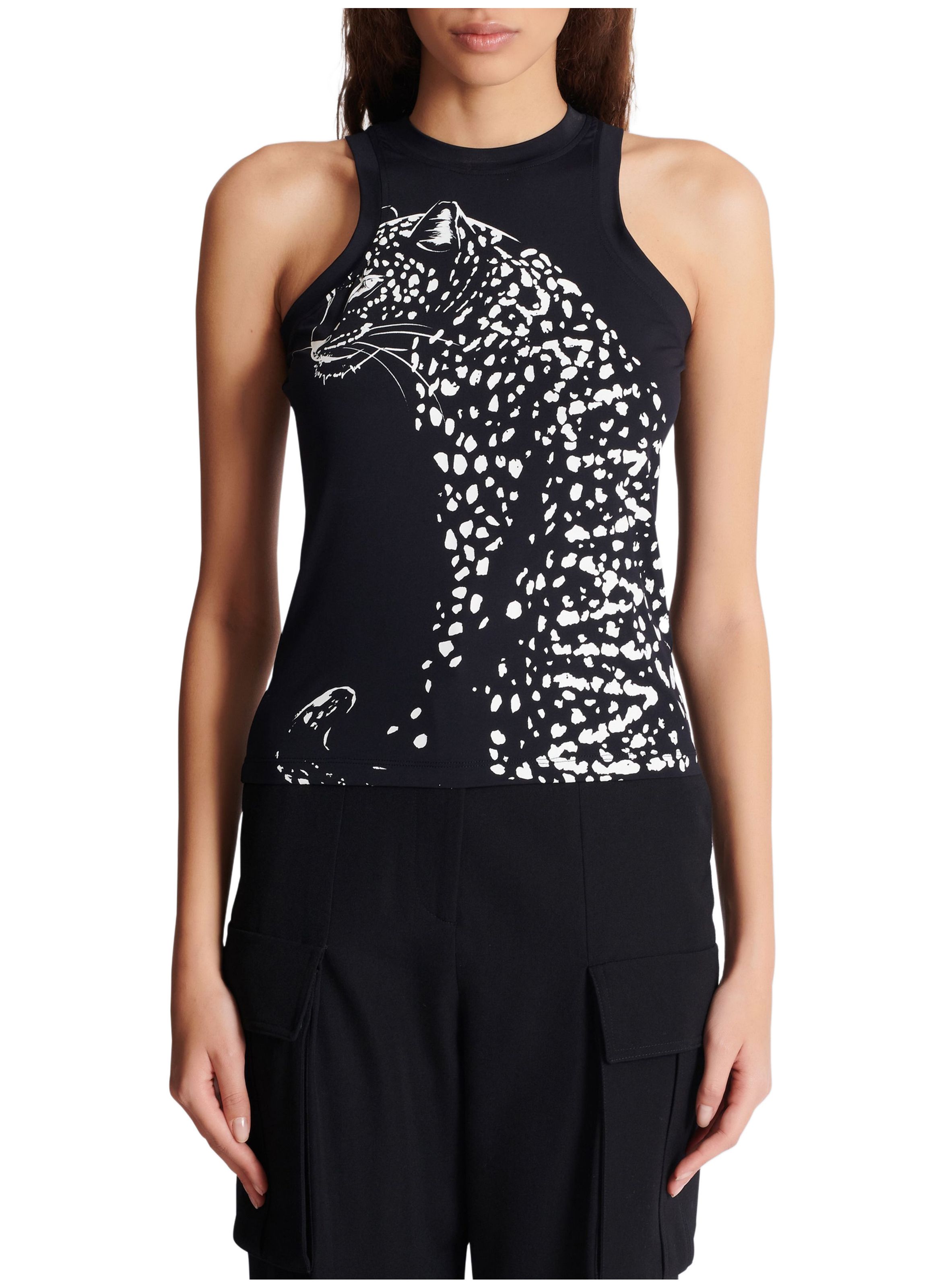 Débardeur imprimé léopard BALMAIN Noir