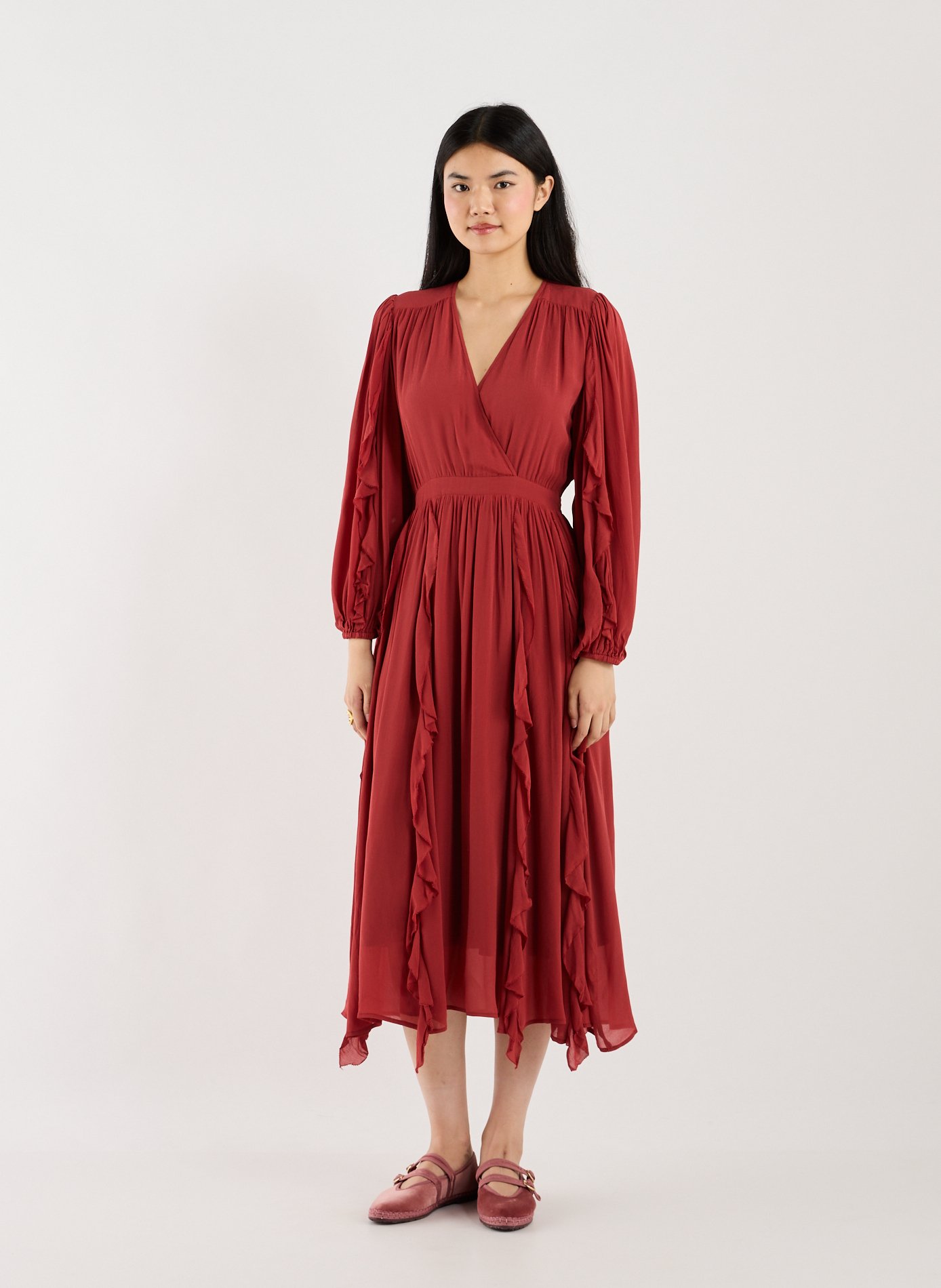 SUNCOO Fließendes langes figurbetontes Kleid Orange