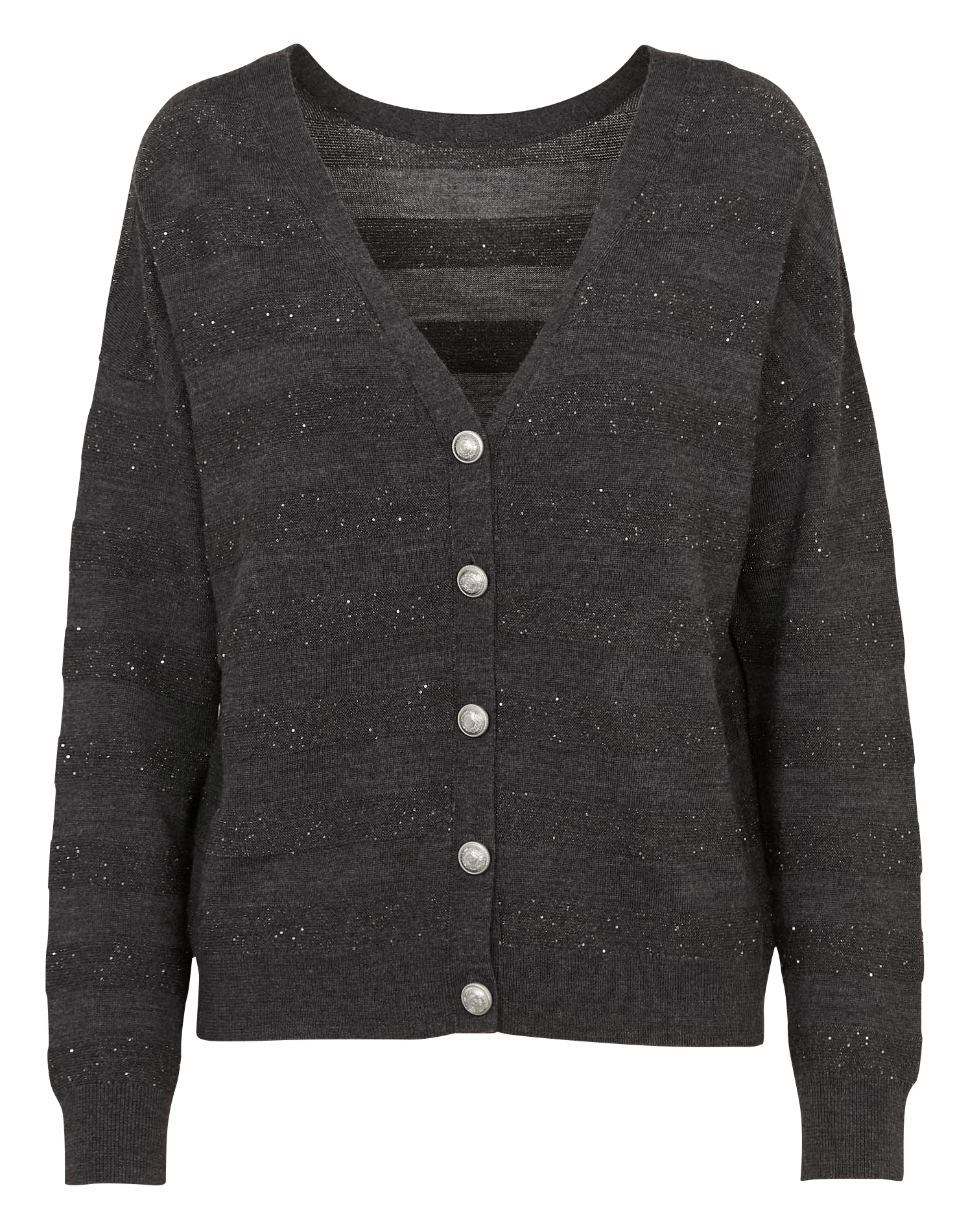 Cardigan devant dos boutonné rayé à sequins IKKS Gris