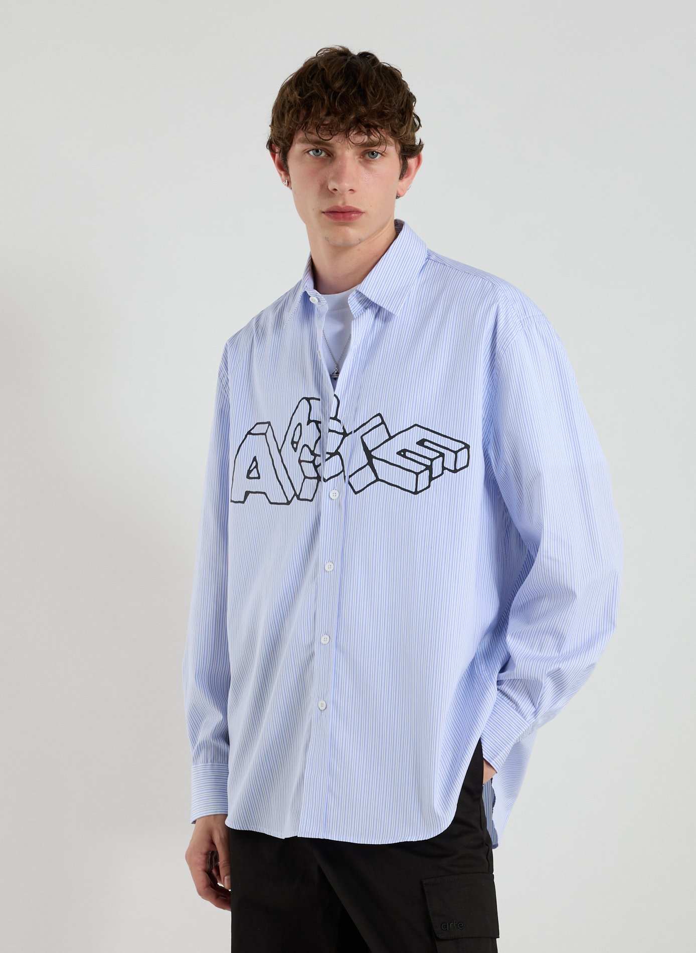 ARTE ANTWERP Oversized Striped Cotton Shirt Blue