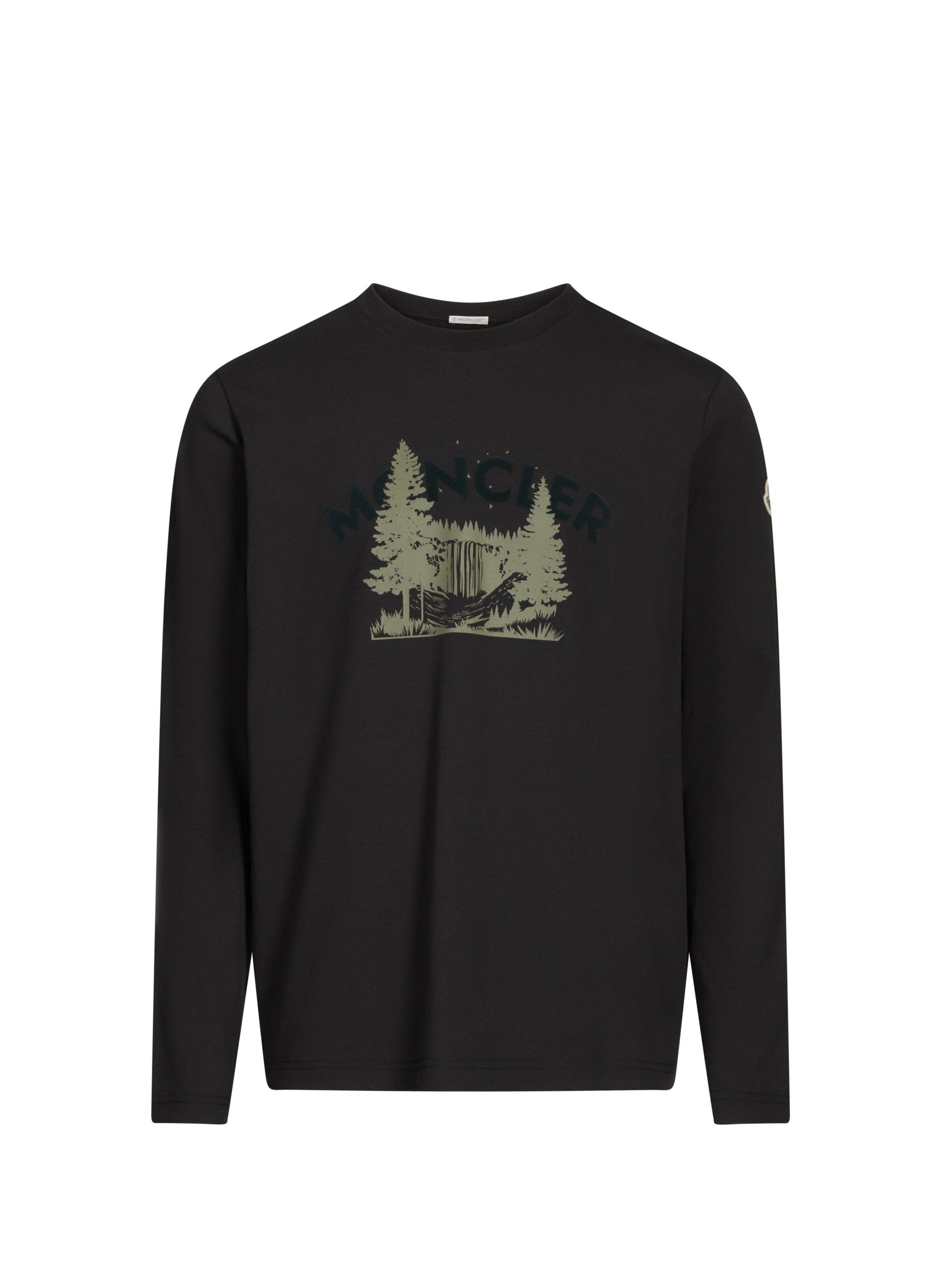 MONCLER T-shirt col rond à manches longues en coton Grey