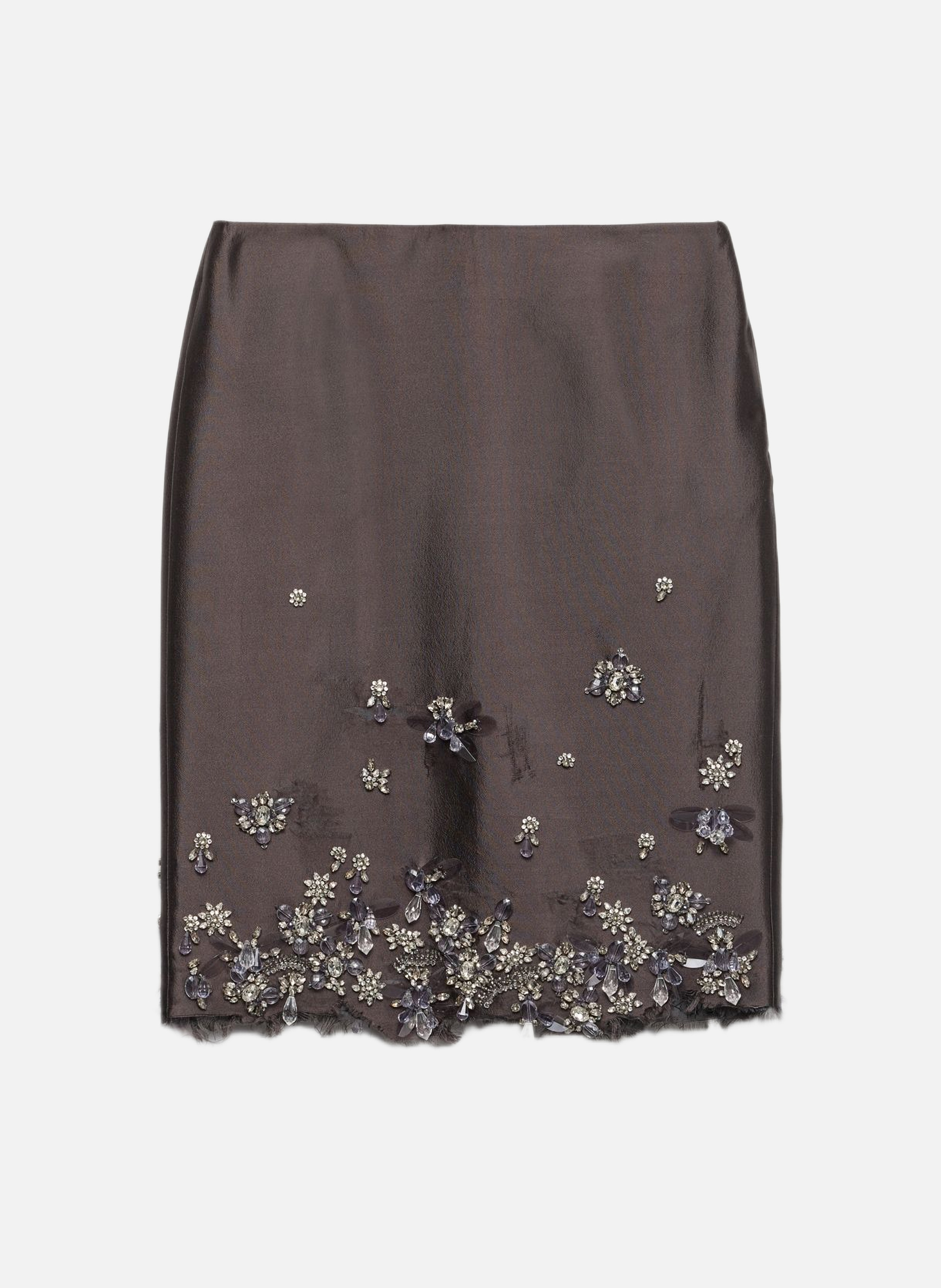 Jupe brodée en soie et laine PRADA Gris