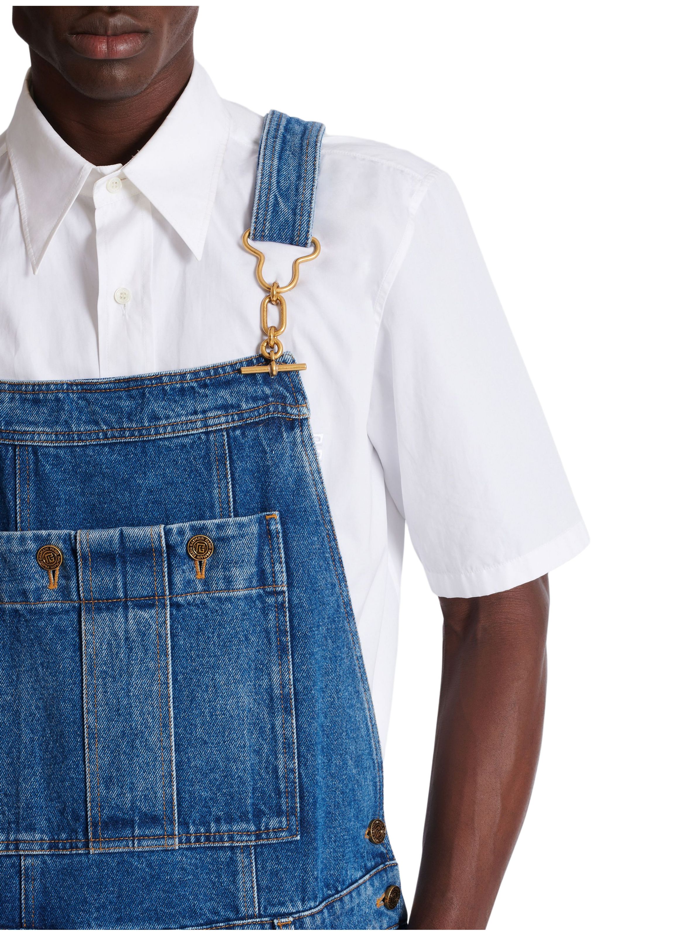 Salopette en denim bleu foncé délavé BALMAIN Bleu