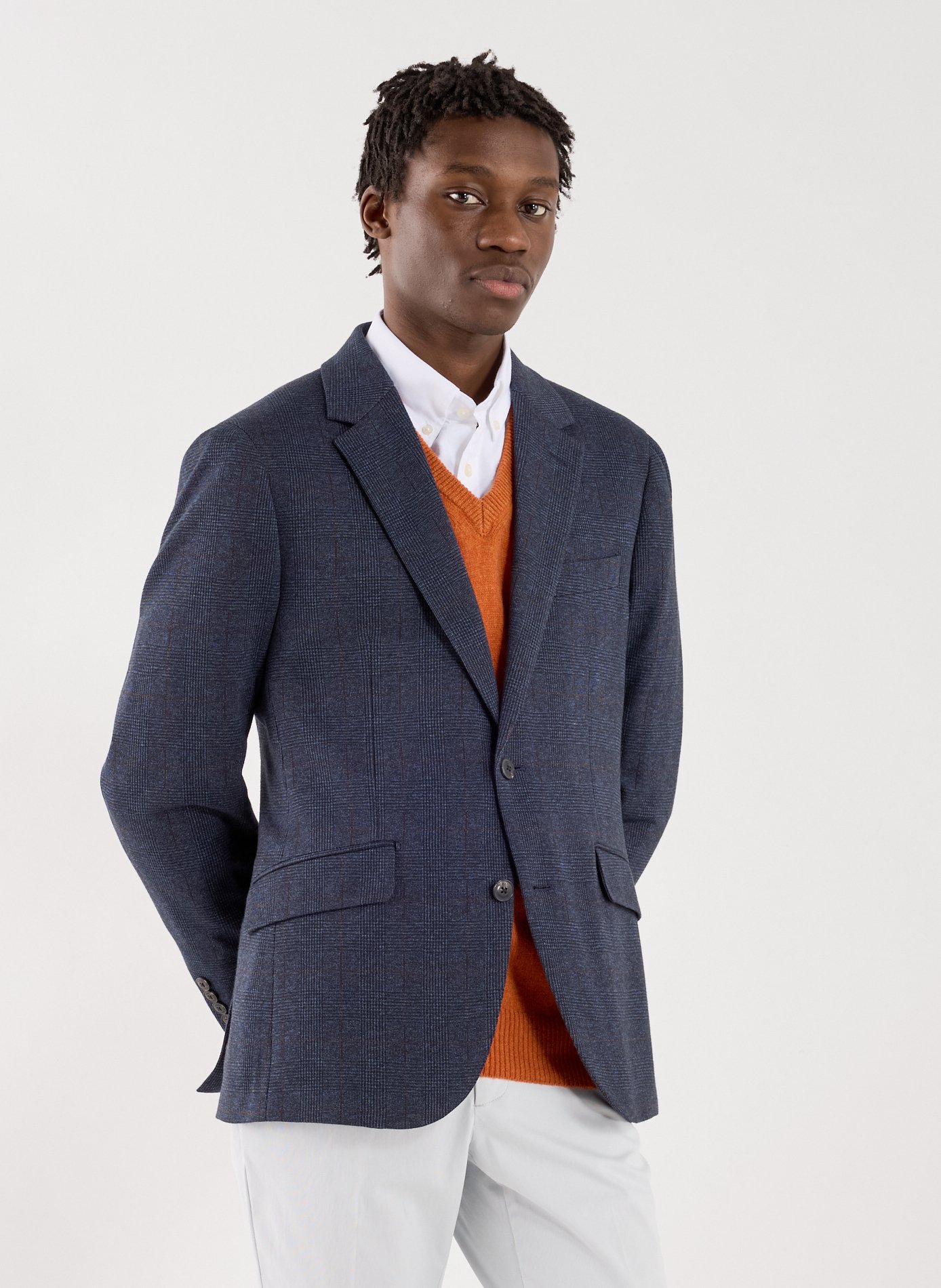 Fitted blazer with tailored collar in blended cotton HACKETT Blue