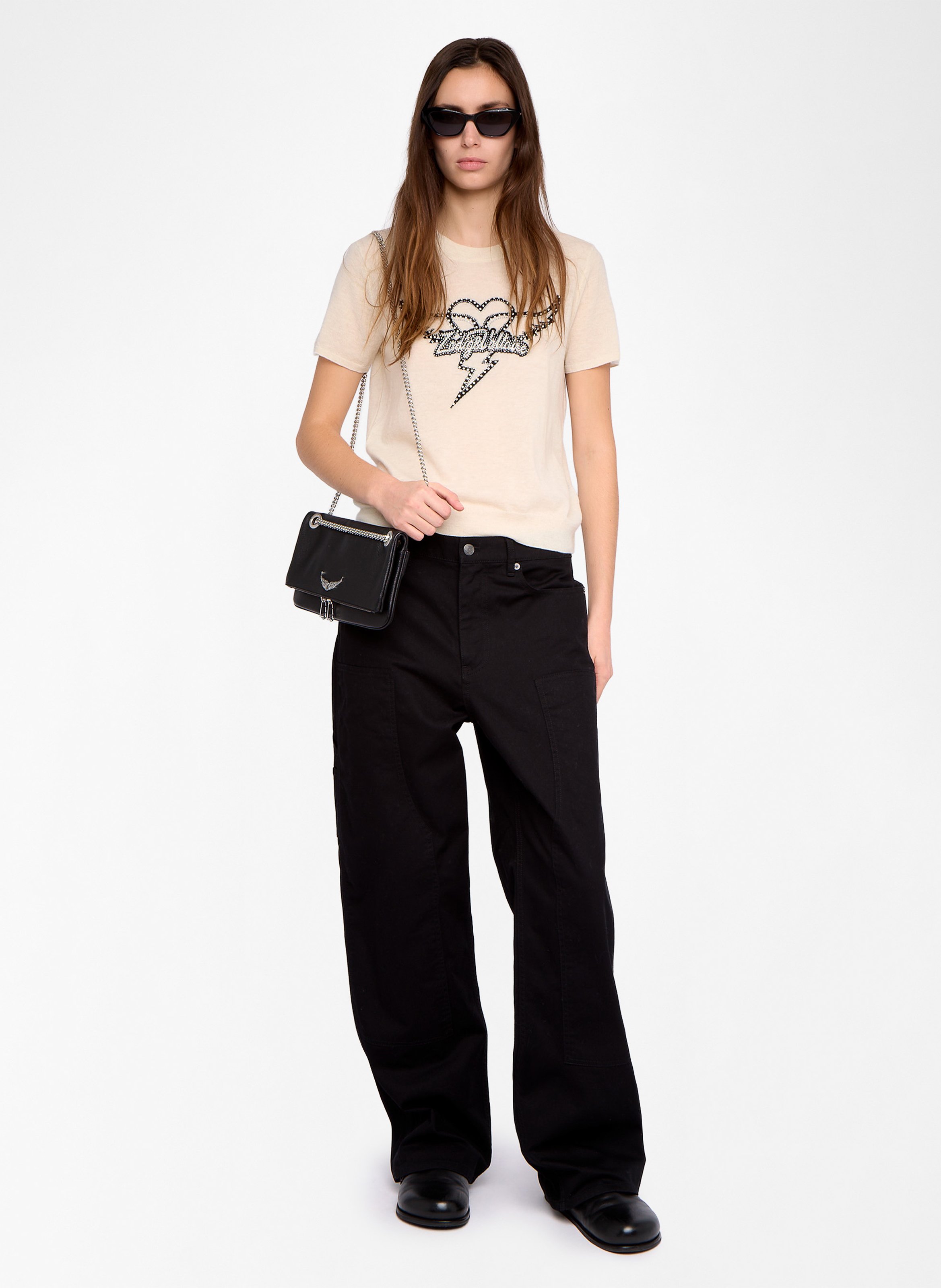 Tee-shirt droit col rond en cachemire idal Blanc