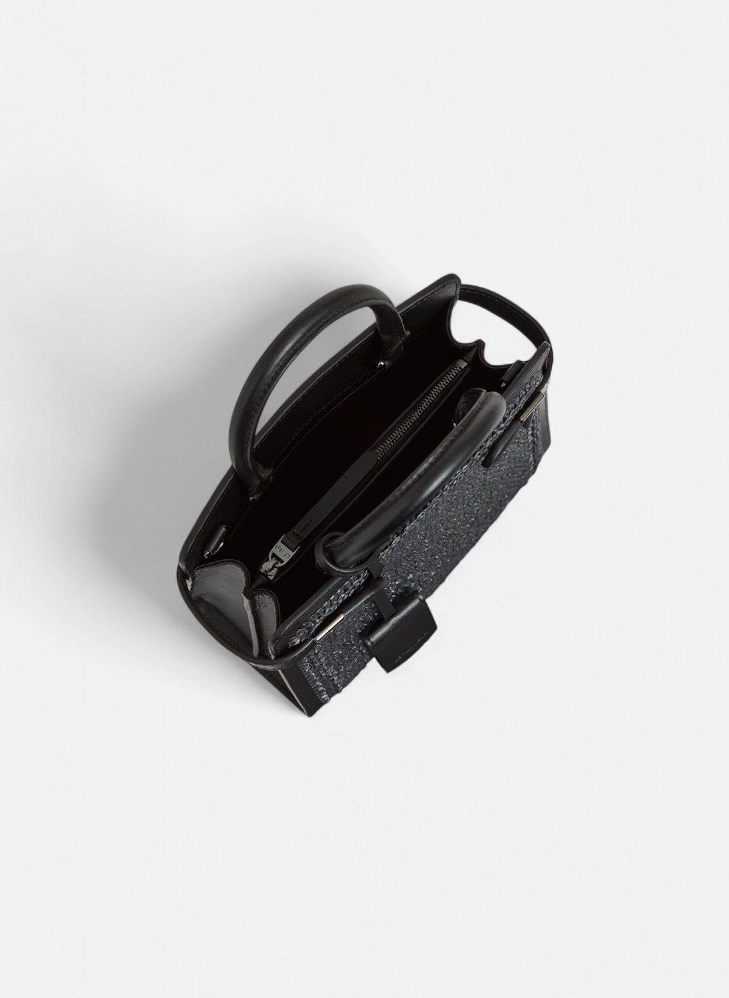 Petit sac à main emilie effet raphia et cuir lisse LE TANNEUR Noir