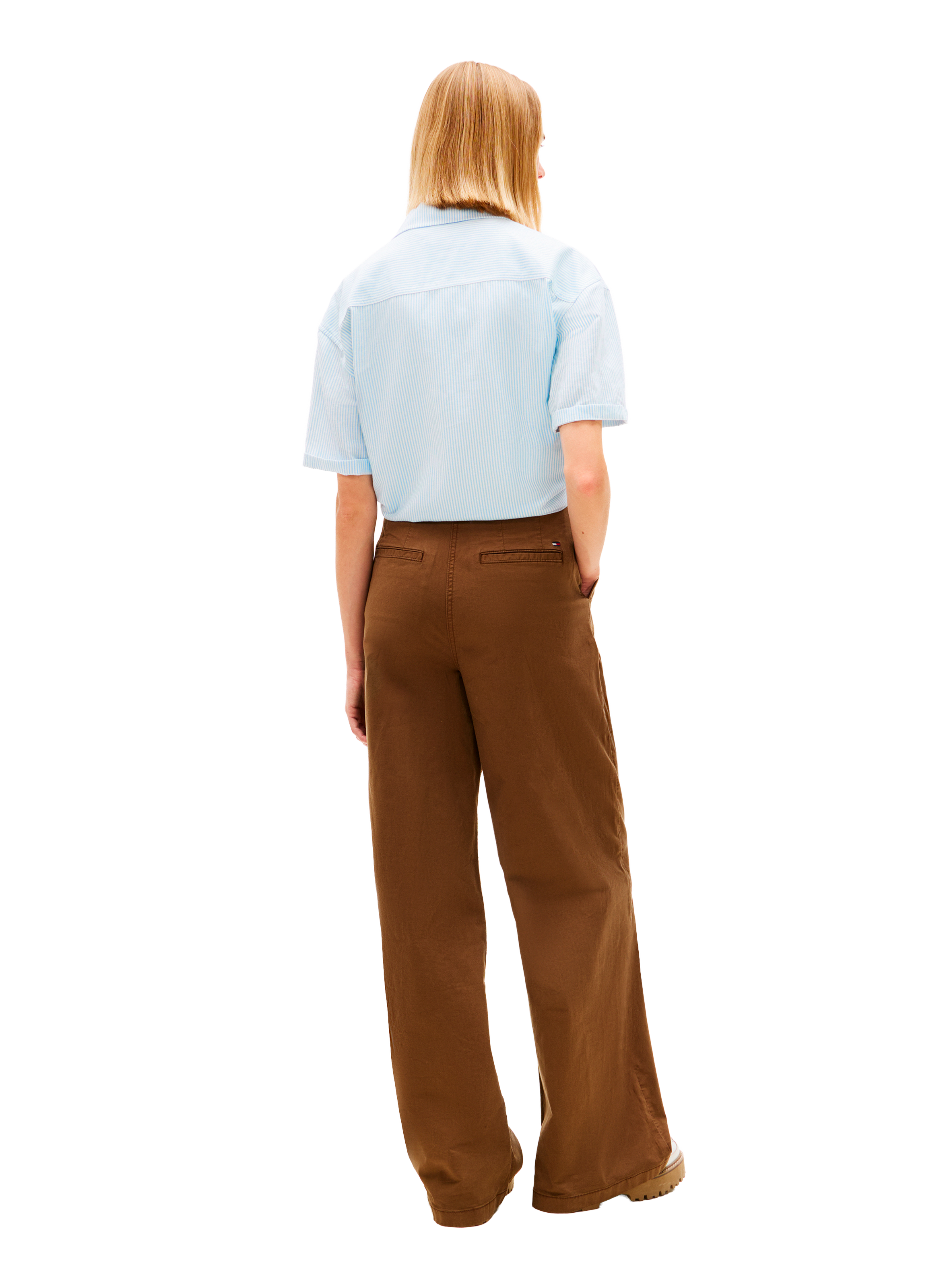 Short-sleeved blouse with bow in linen and linen blend TOMMY HILFIGER Blue