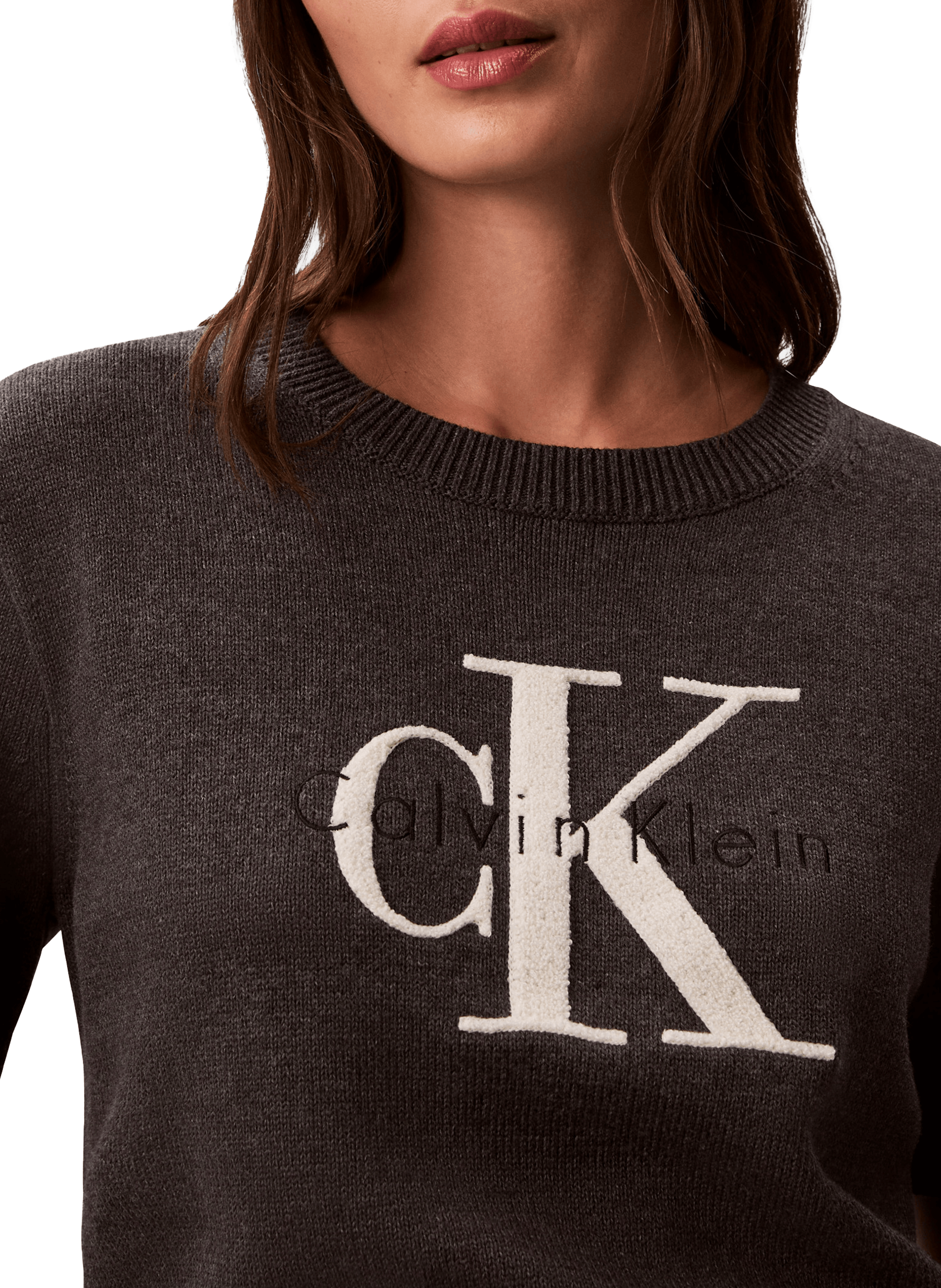 Pull manches courtes à logo en coton CALVIN KLEIN Gris