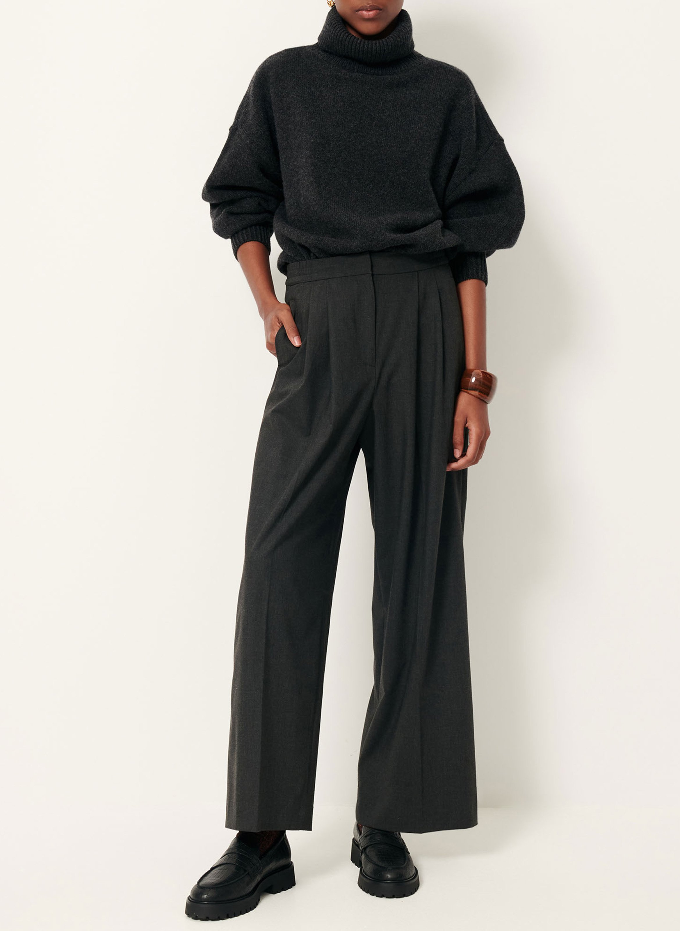 Pantalon large à taille haute hojiki Gris