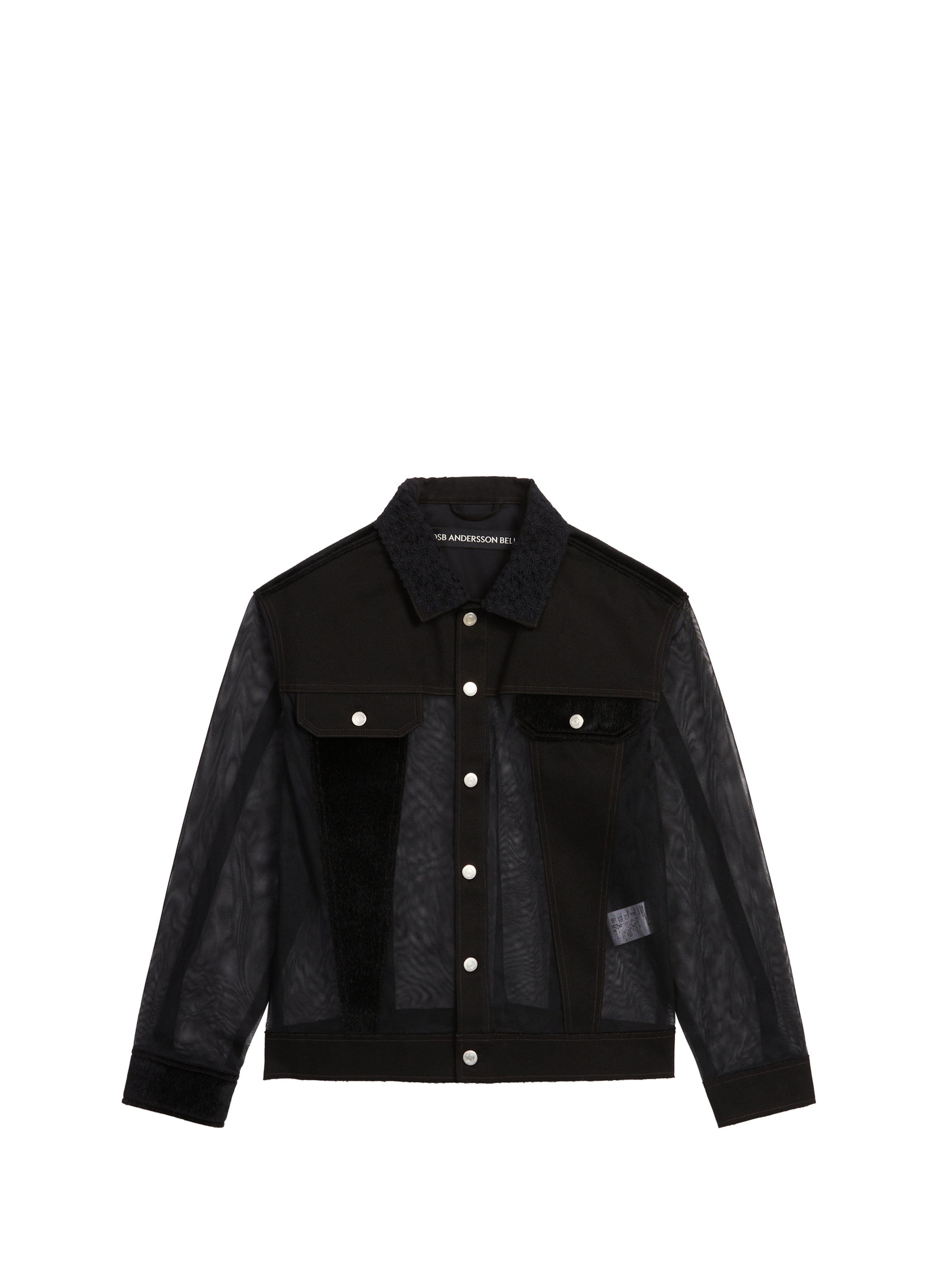 Semi-transparent bi-material jacket with embroidered collar ANDERSSON BELL Black
