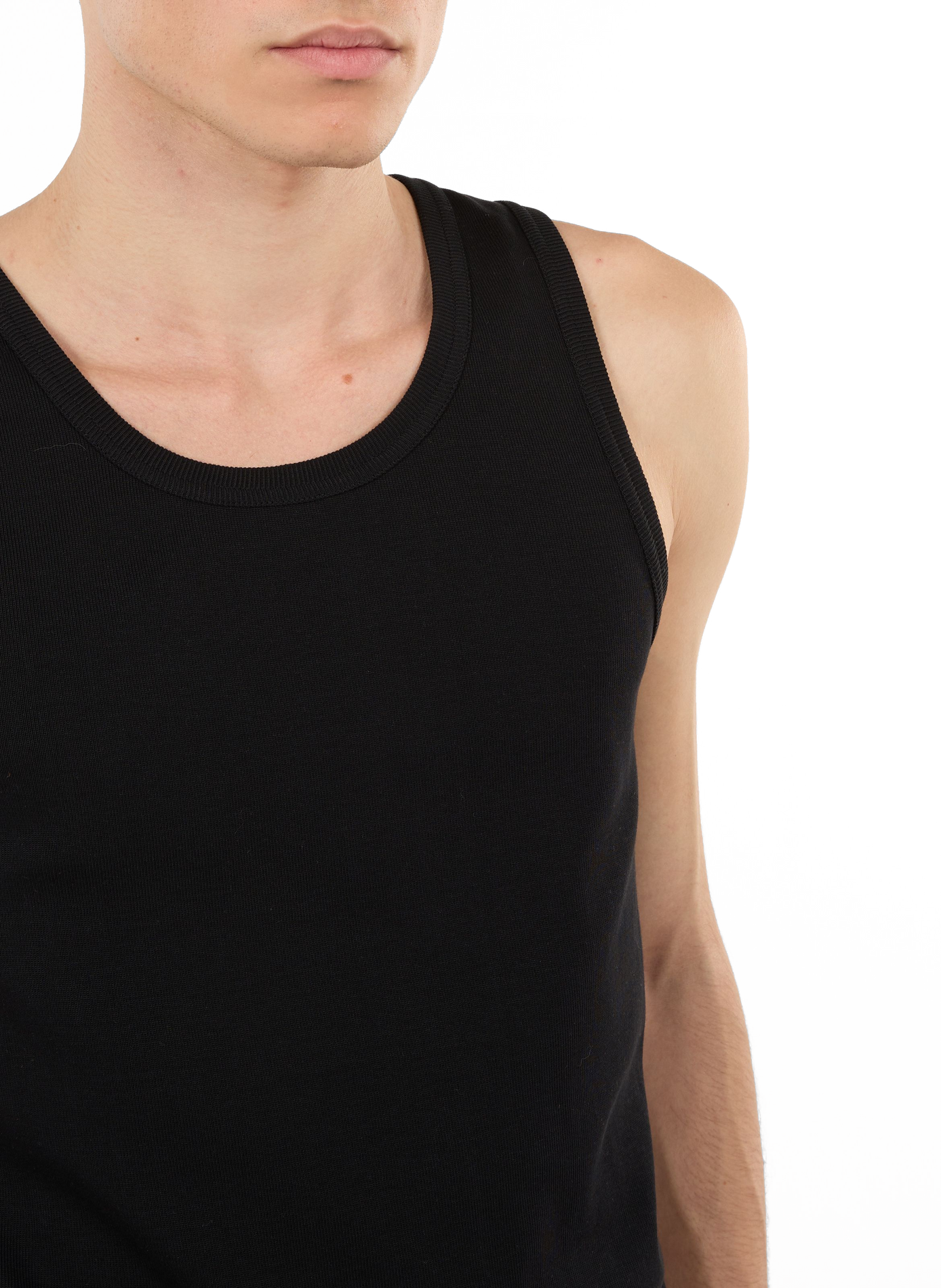 Straight round neck cotton tank top SAISON 1865 Black