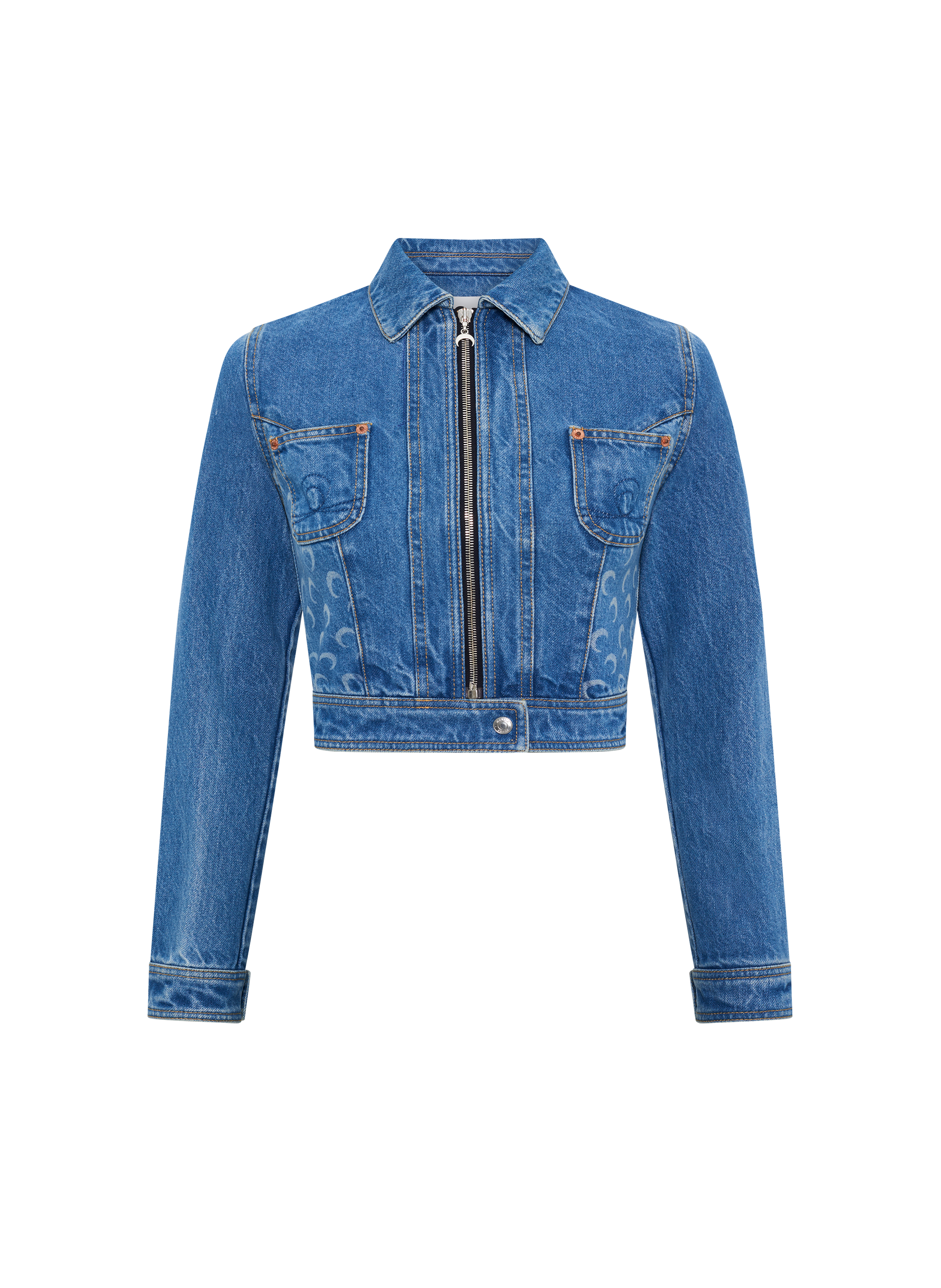 Light blue denim trucker zipped jacket organic cotton MARINE SERRE Blue