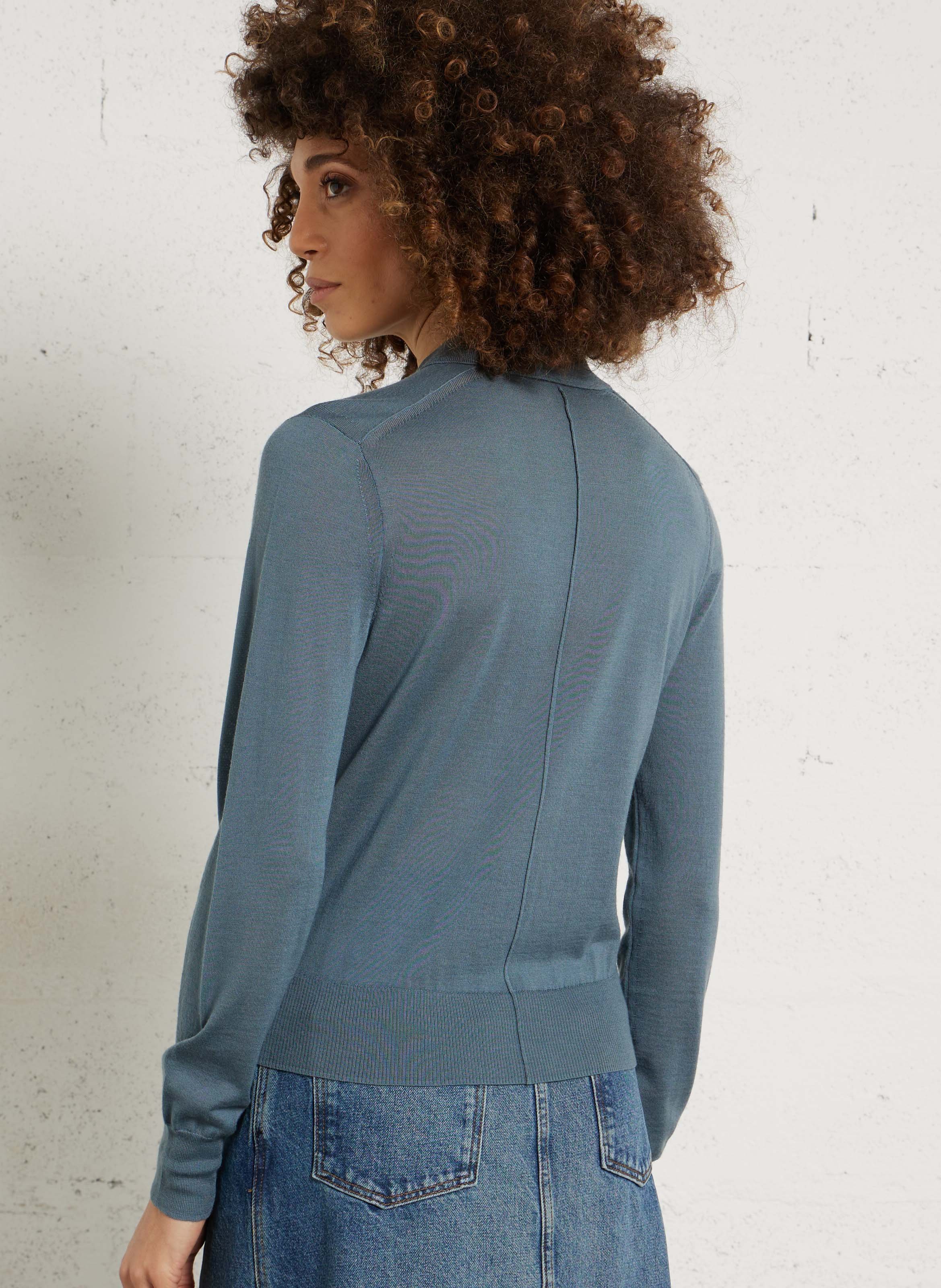 Gilet droit col classique en laine mérinos hailey SOEUR Bleu