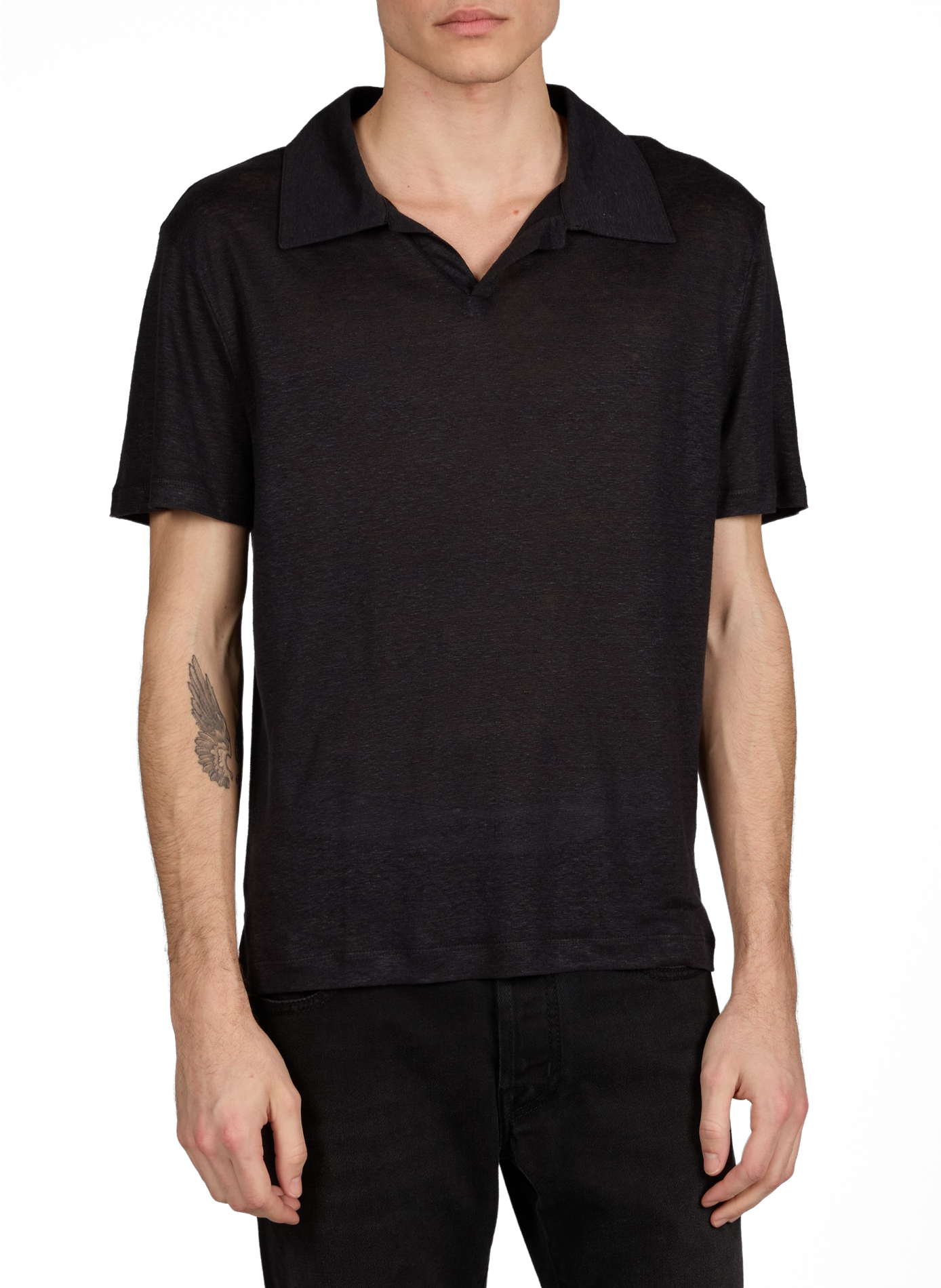 Polo uni à manches courtes en lin OFFICINE GENERALE Noir