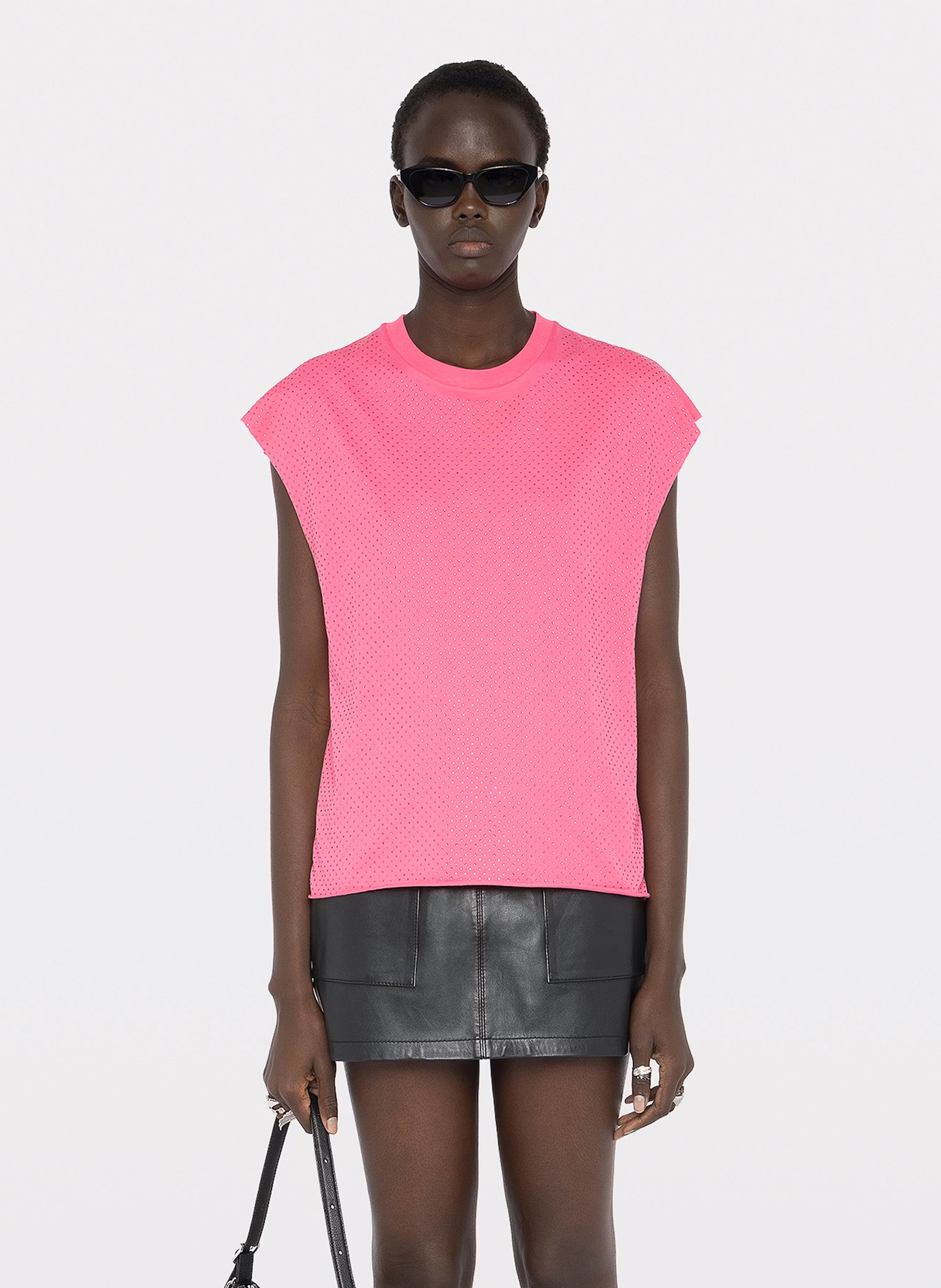 Tee-shirt droit col rond à strass cloe ZADIG&VOLTAIRE Rose