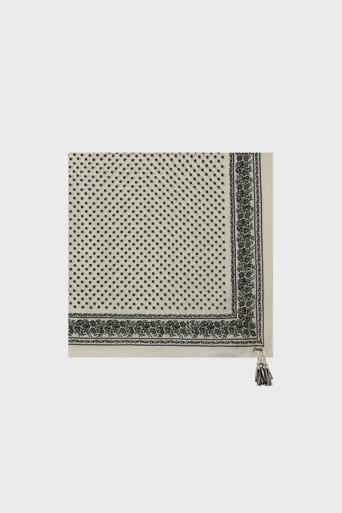 Carré imprimé en soie à pompons - fatiha PABLO Noir