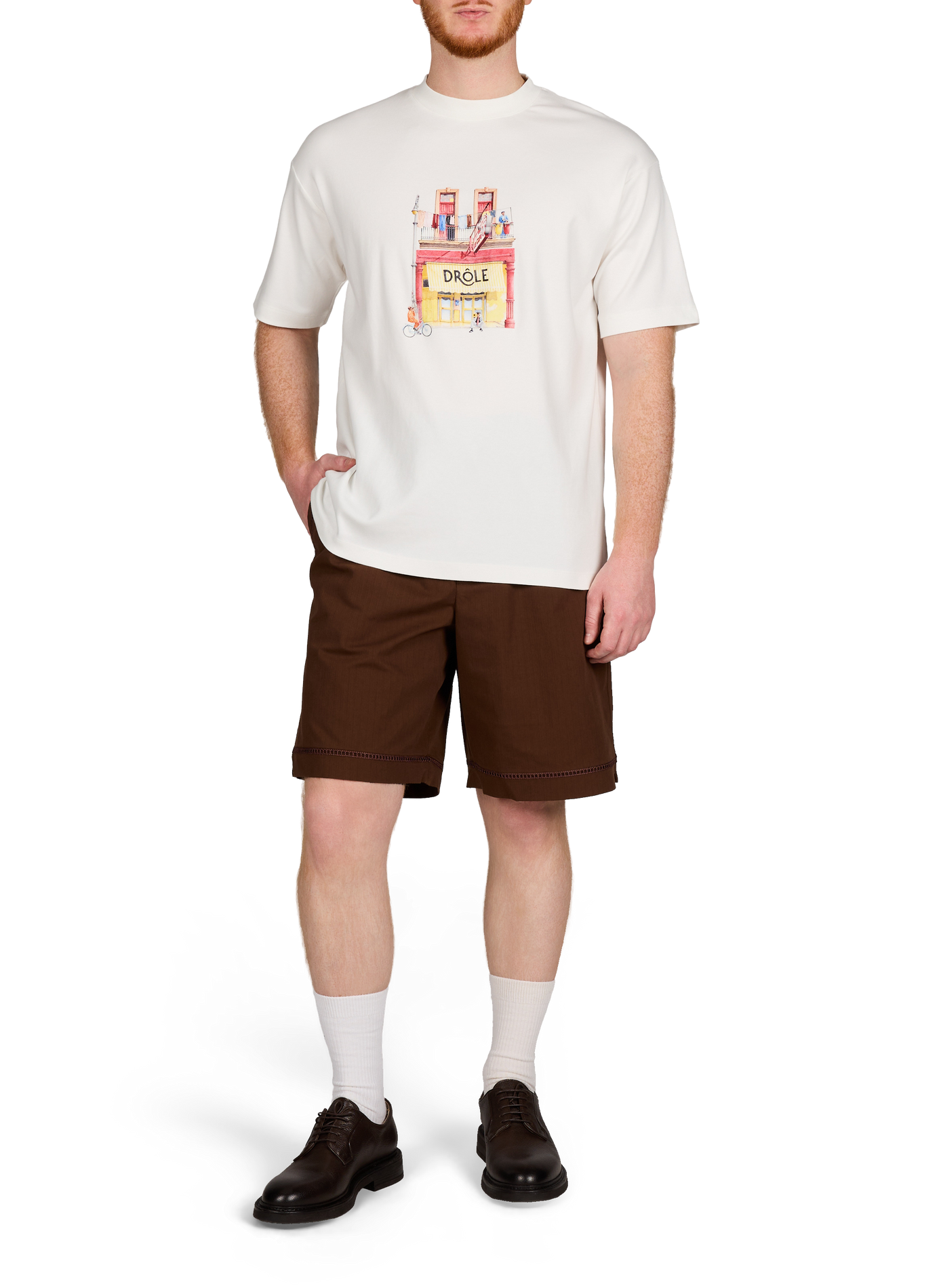 Straight printed Coffee T-shirt in cotton DROLE DE MONSIEUR Beige