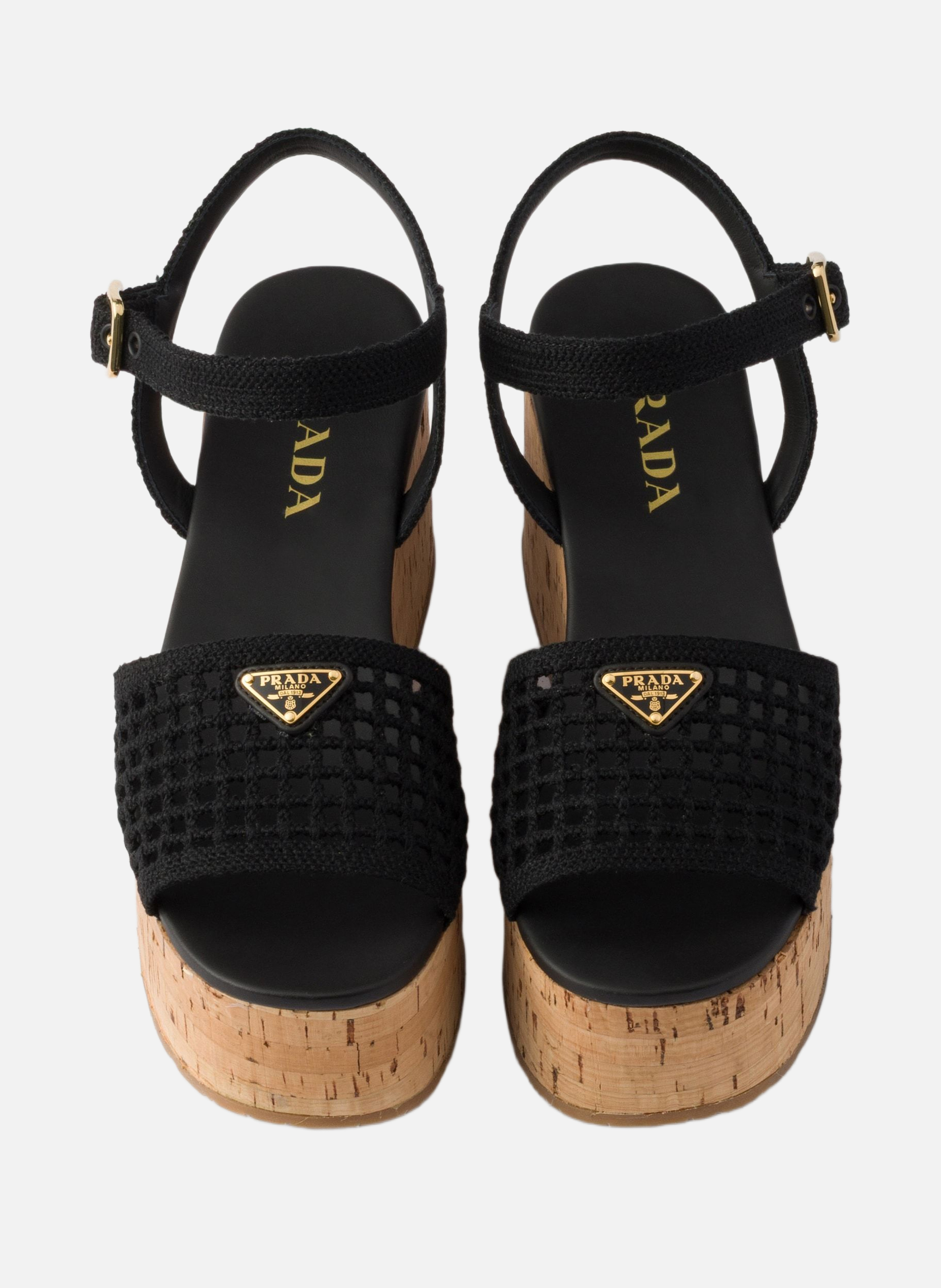 Sandales à plateforme compensée en crochet PRADA Noir