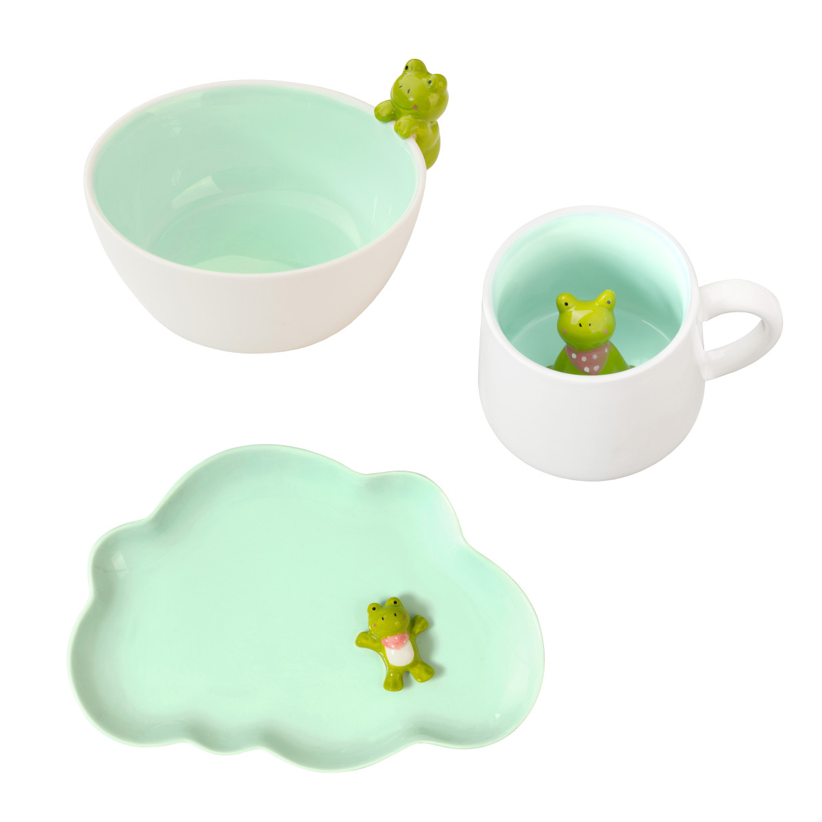 Miam grenouille - lot de vaisselle 3 pièces pour enfant MEDARD DE NOBLAT Bleu