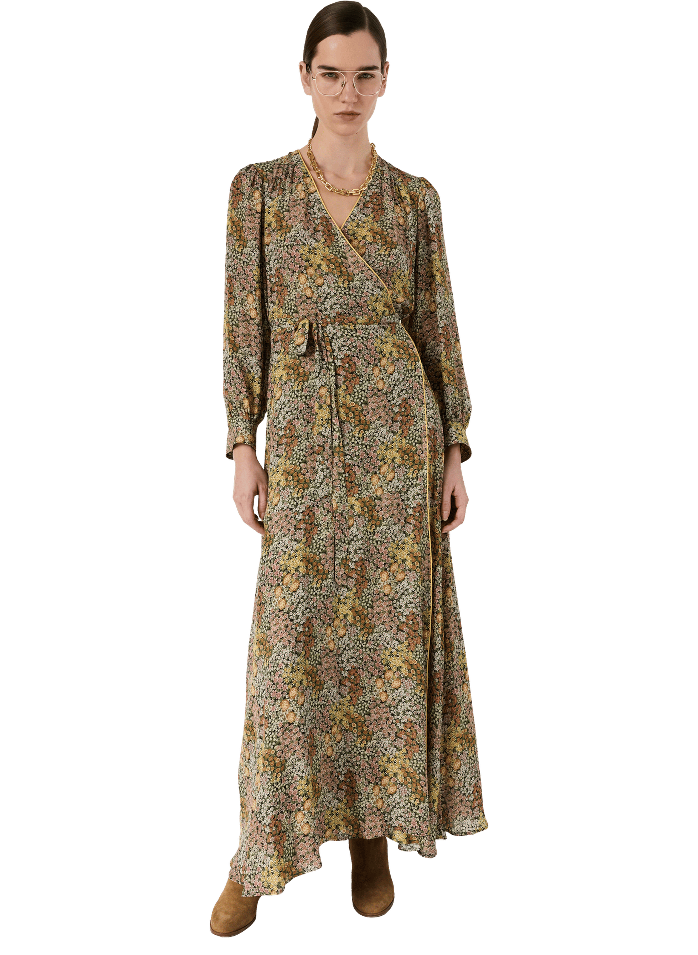 Robe longue portefeuille à fleurs - rimaya Rose