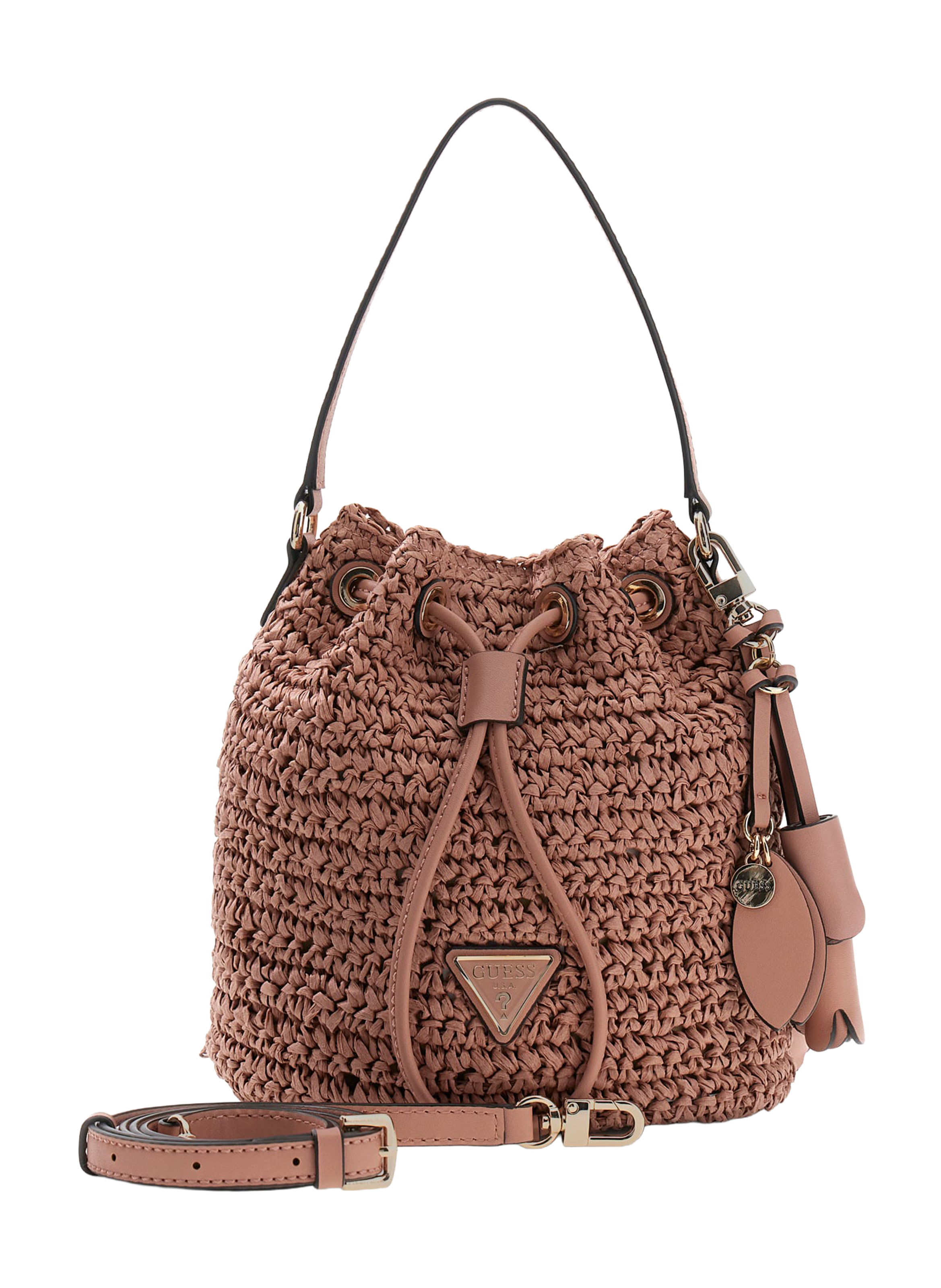 Ofelia straw bucket bag GUESS Pink