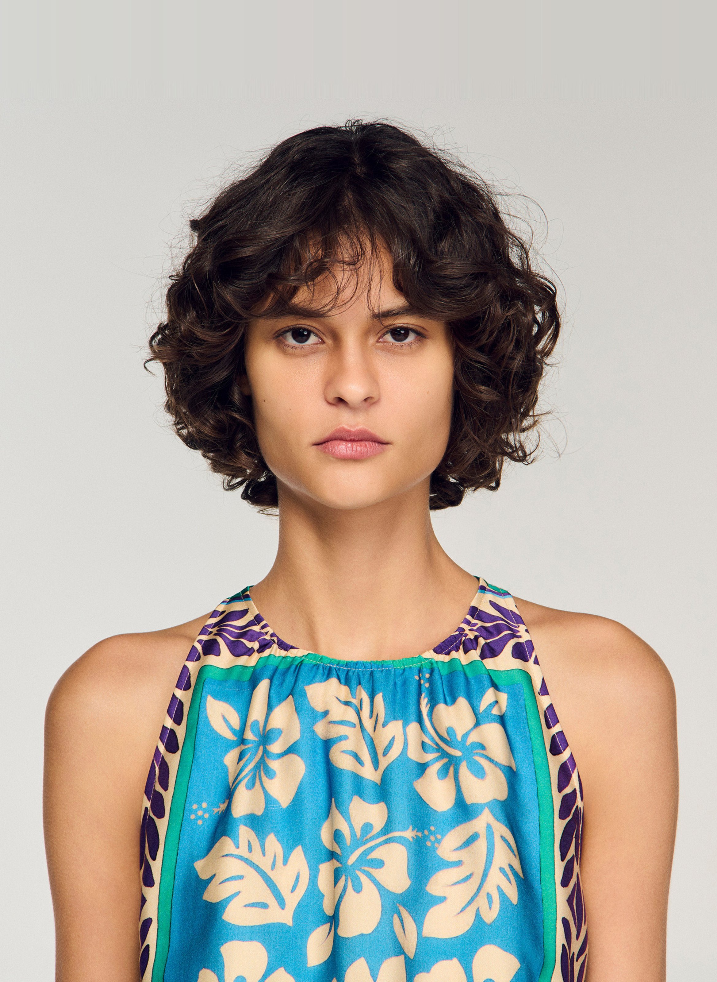 Robe midi imprimée col rond SANDRO Vert