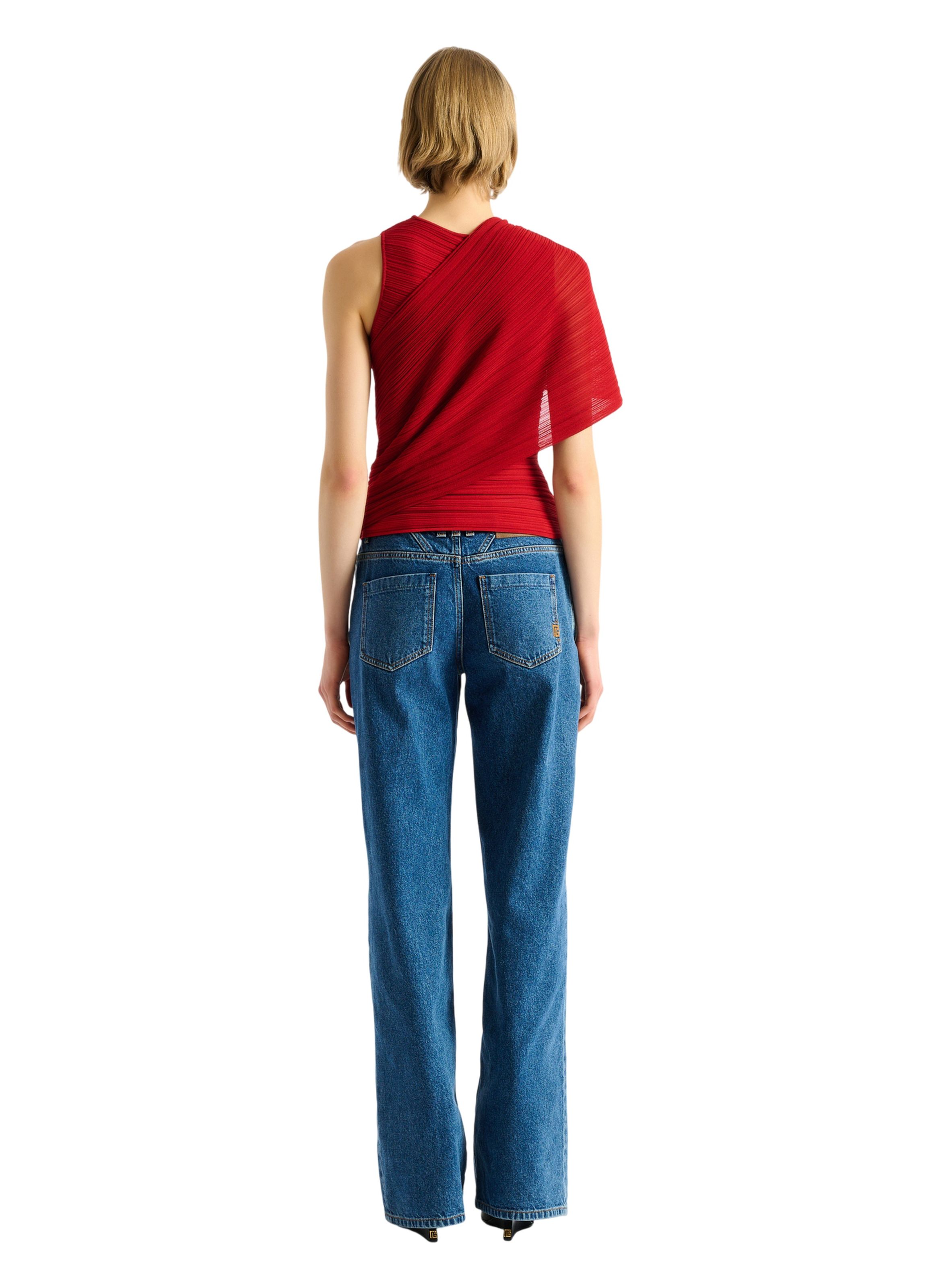 Top sans manches asymétrique en viscose BALMAIN Rouge