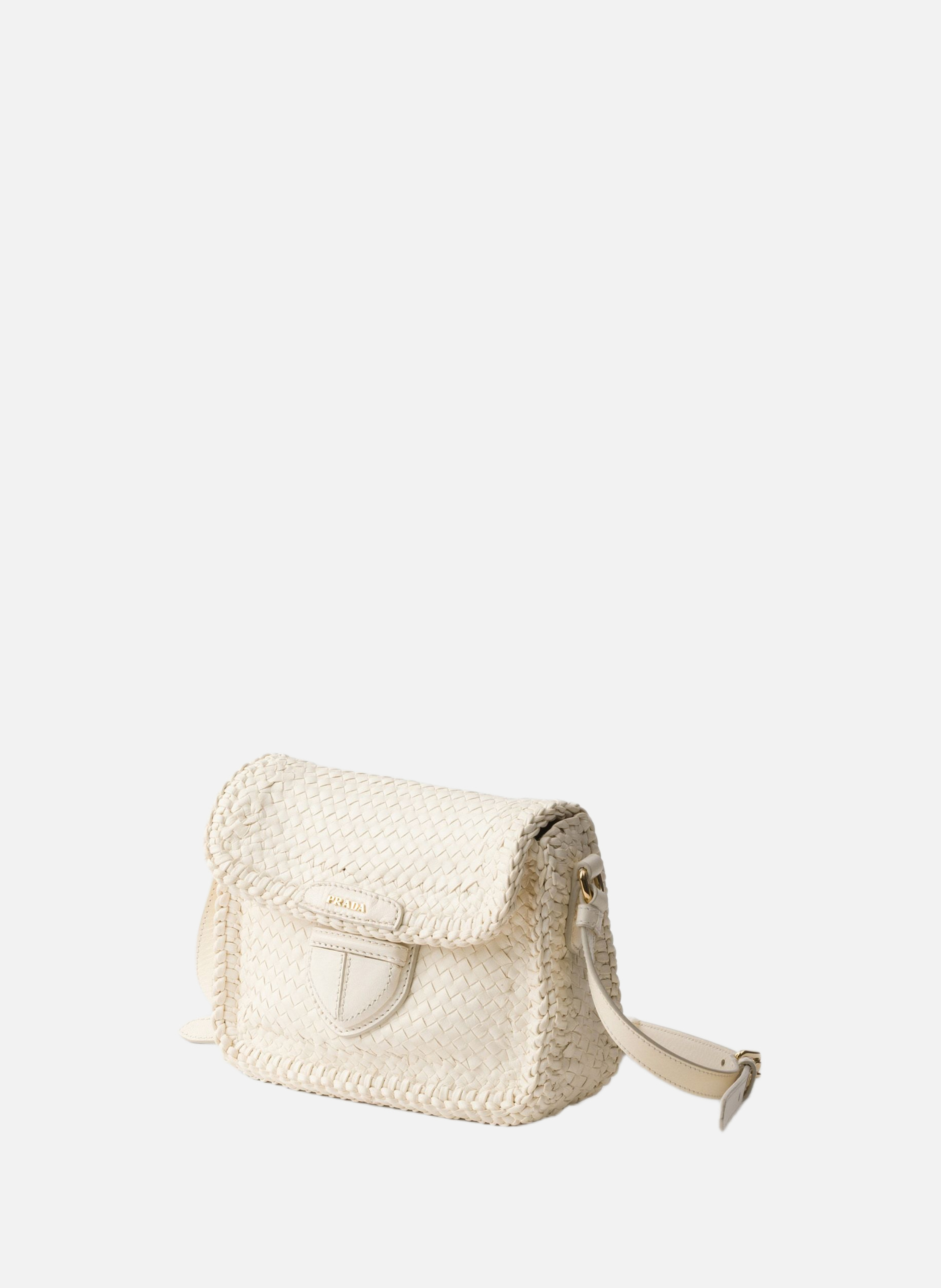 Mini sac à bandoulière en cuir tressé PRADA Blanc