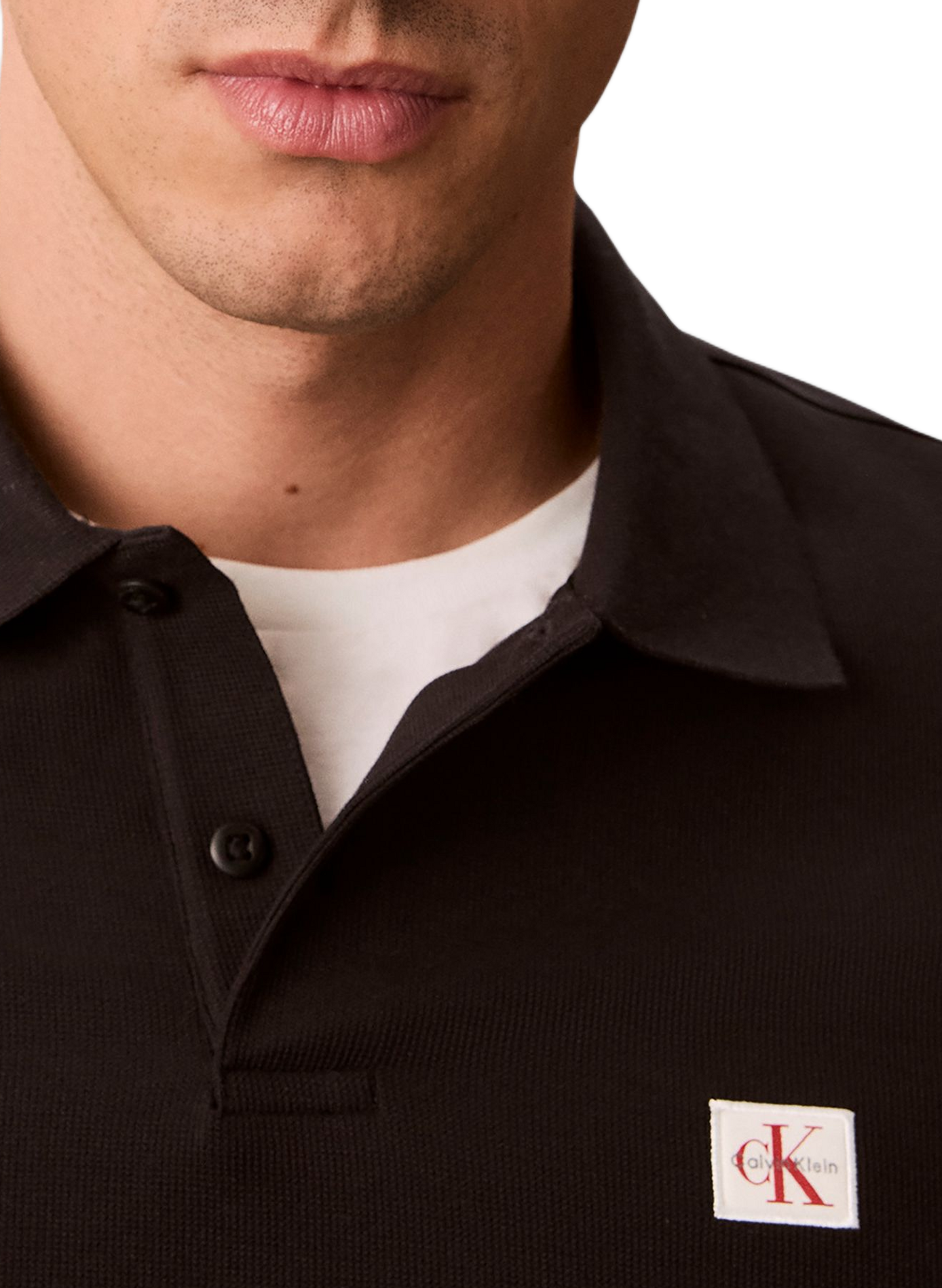 Ribbed logo cotton blend polo CALVIN KLEIN Black