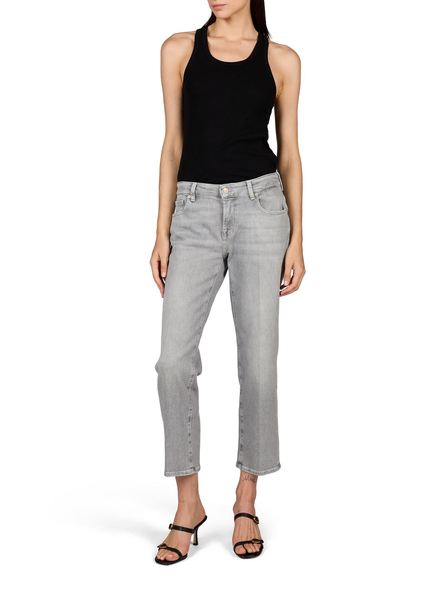 Cropped washed denim jeans in blended cotton. 7 FOR ALL MANKIND Grey