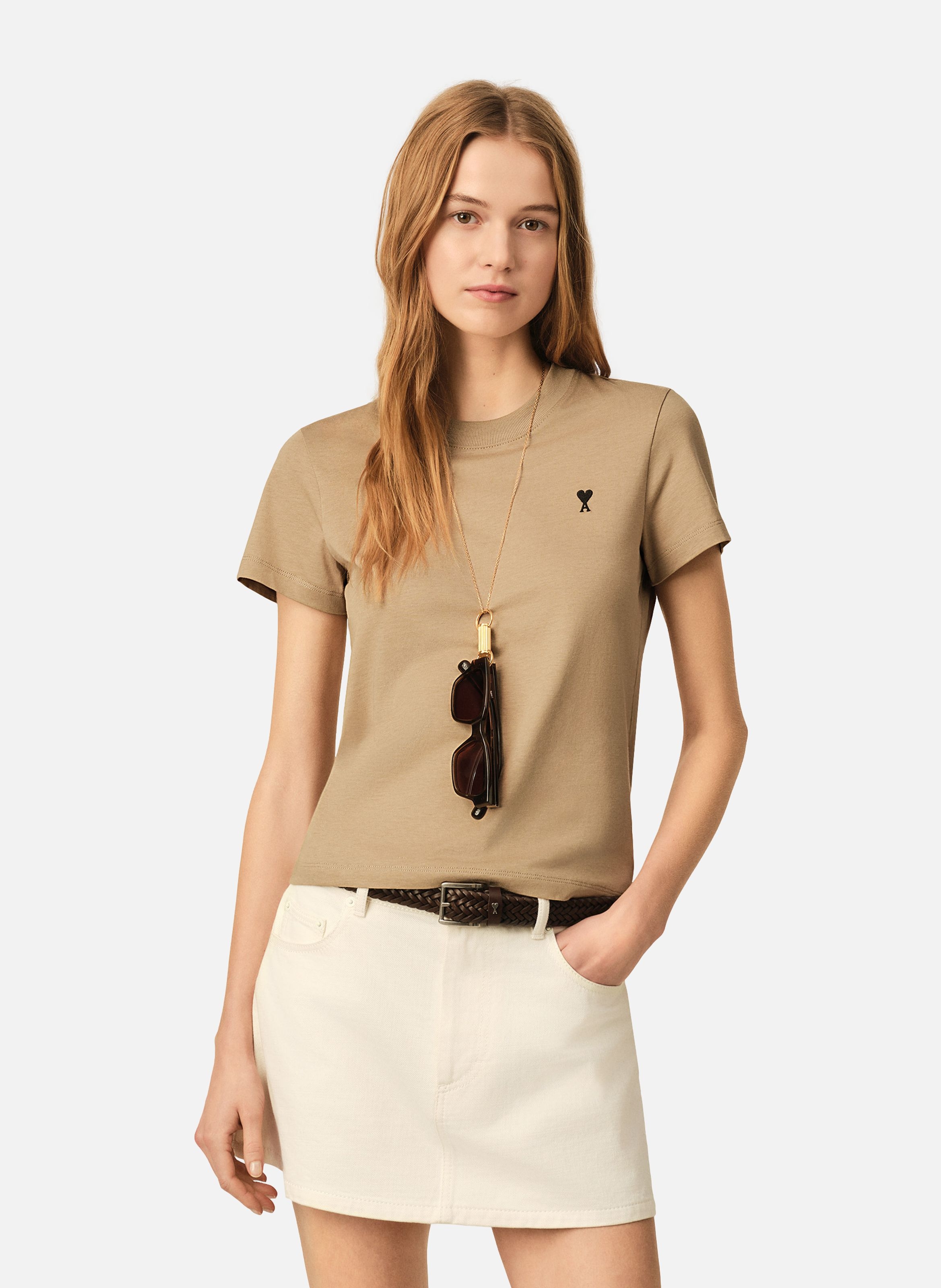 T-shirt ami de coeur court en coton AMI PARIS Beige
