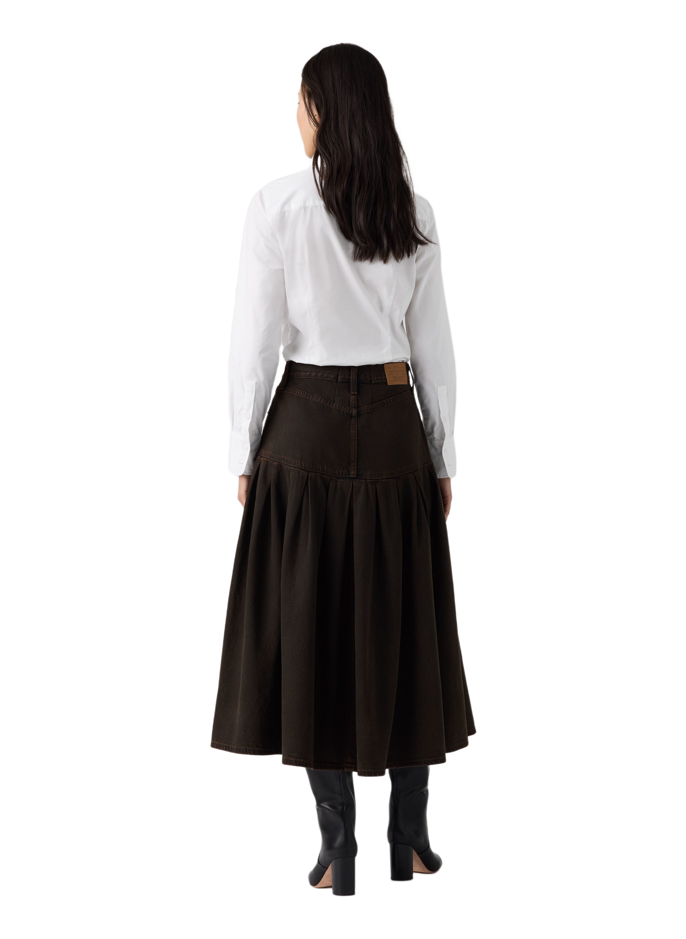 Flared midi denim cotton skirt. LEVI'S Brown