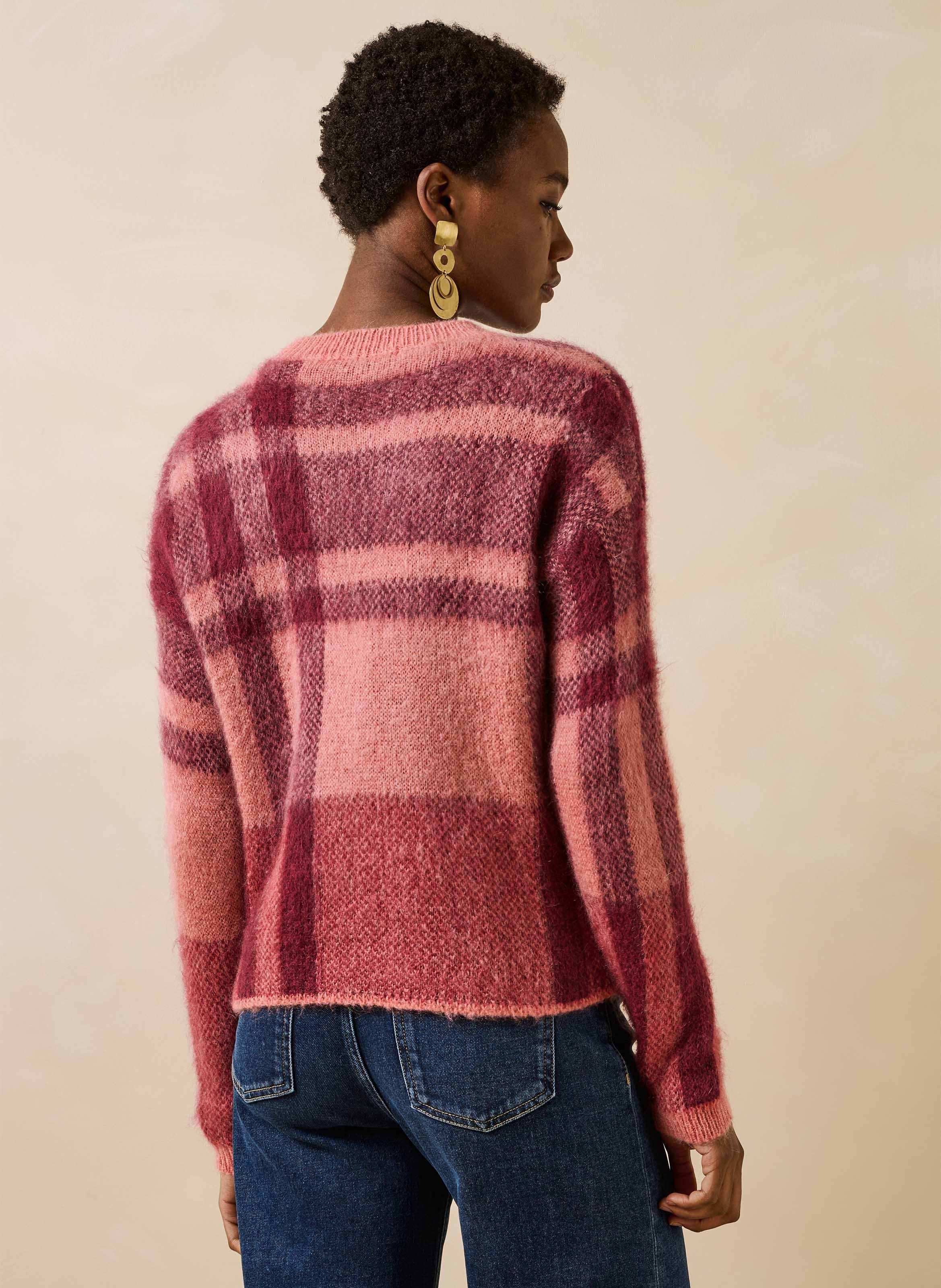 Trui van jacquard met ruitmotief in een mohairmix LA FEE MARABOUTEE Roze